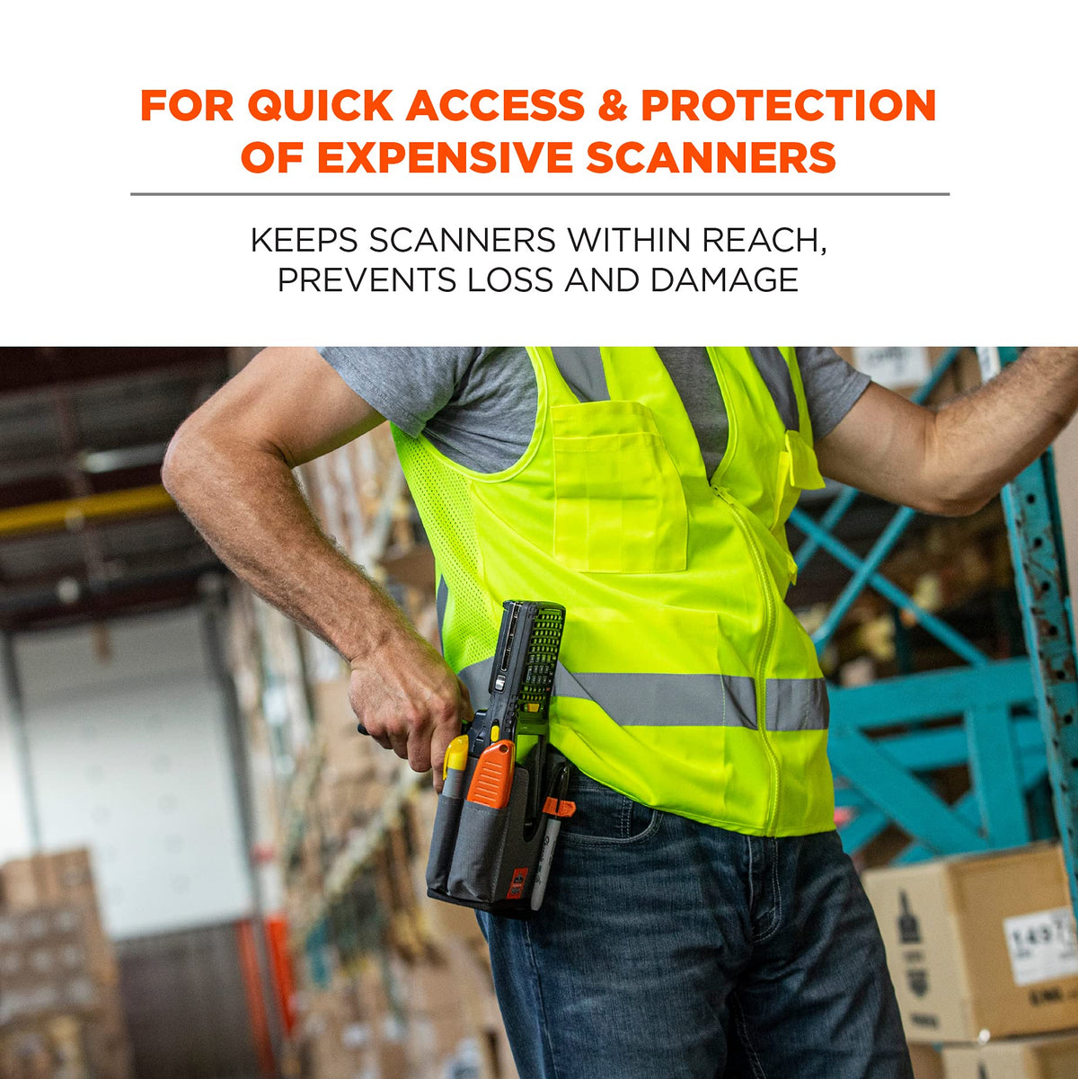 Ergodyne Squids 5540 Barcode Scanner Holster Pouch for Gun Grip Mobile Computers, Holder for Handheld Bar Code Scanners, Belt Loop Attachment Gray Small