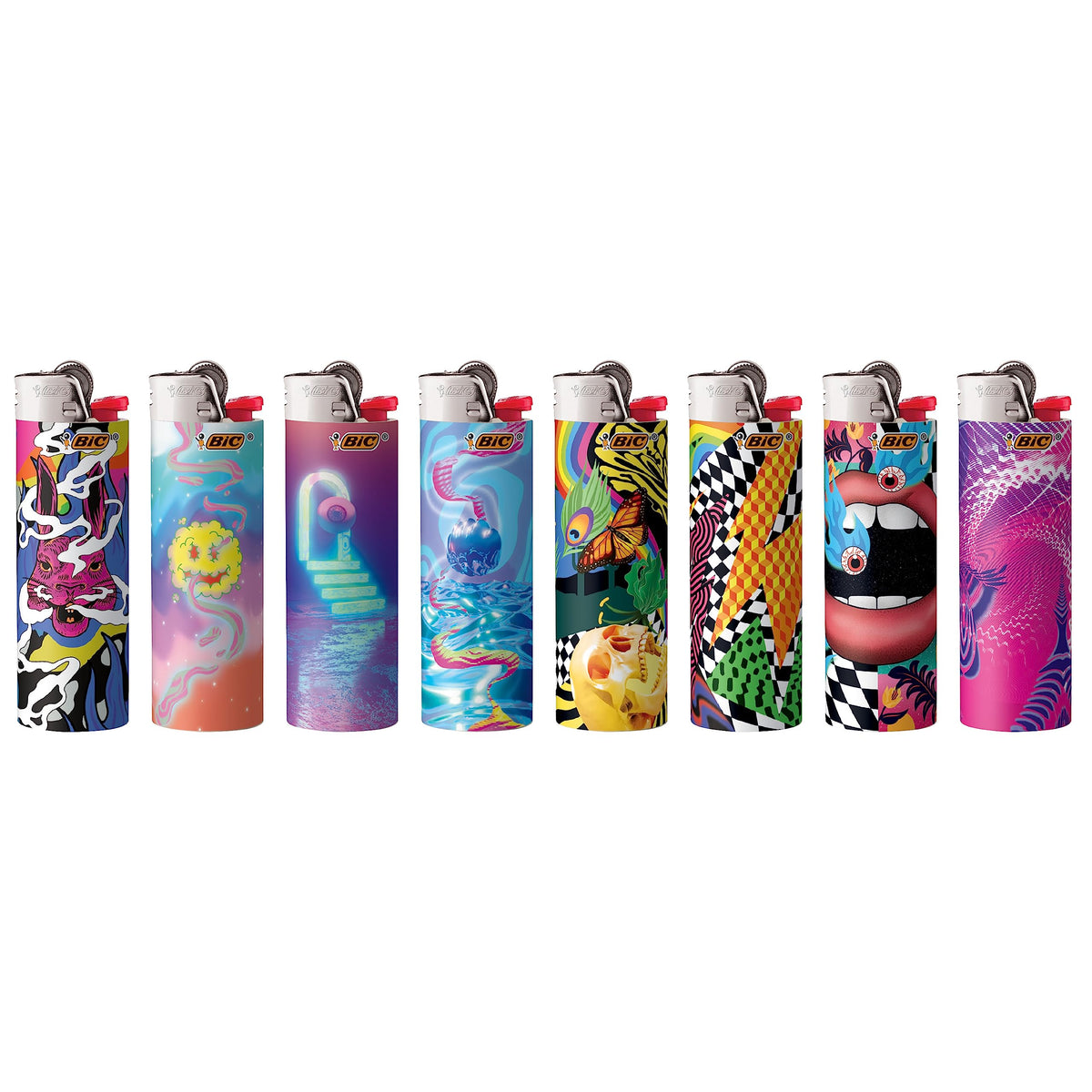 BIC Maxi Pocket Lighter, Special Edition Prismatic Collection, Assorted Unique Lighter Designs, 50 Count Tray of Lighters