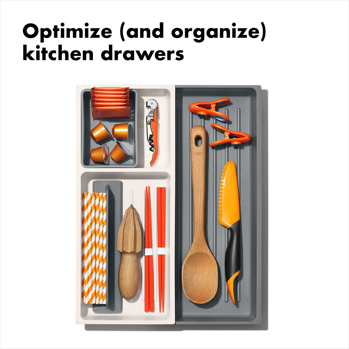 OXO Good Grips Drawer, Expandable Kitchen Tool Organizer, White