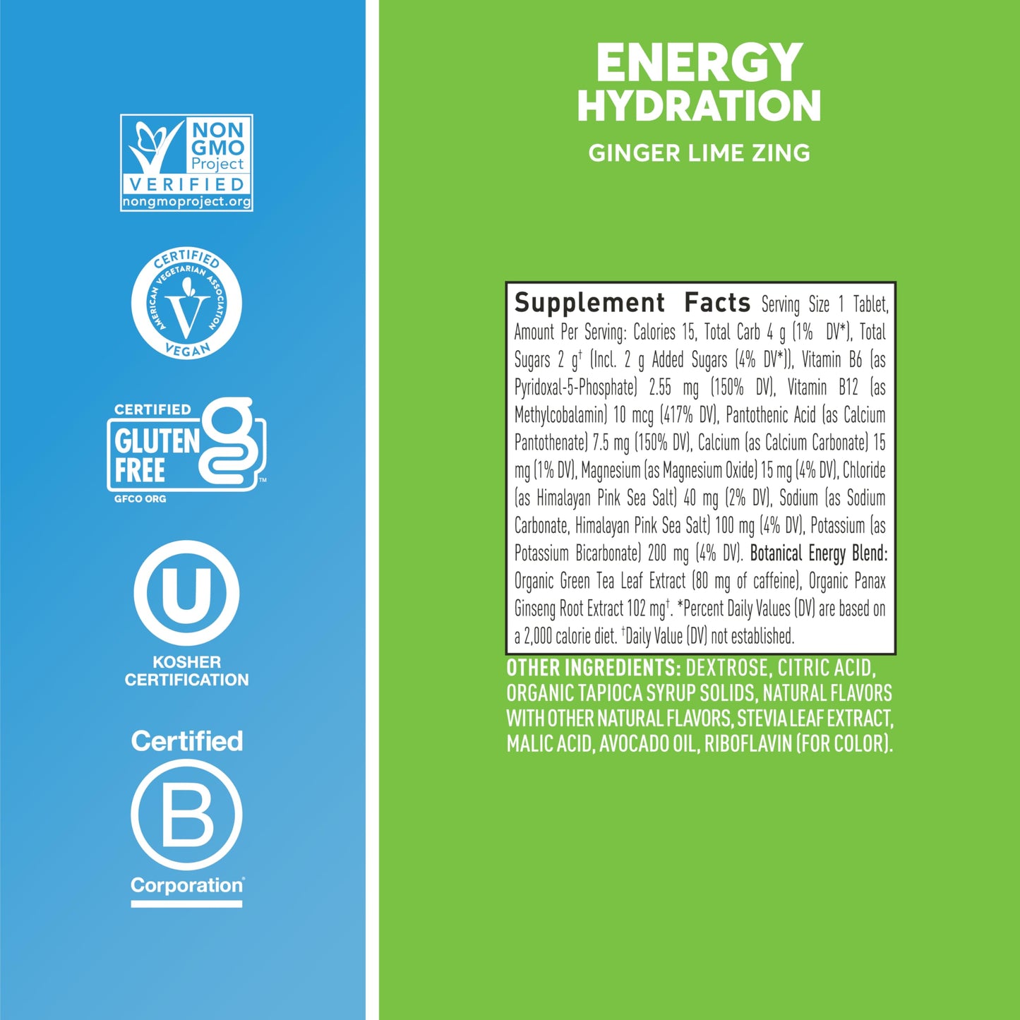 Nuun Hydration Energy Electrolyte Tablets with Caffeine, B Vitamins and Ginseng, Ginger Lime Zing, 5 Essential Electrolytes for Hydration, Vegan, Non-GMO, 8 Pack (80 Servings)