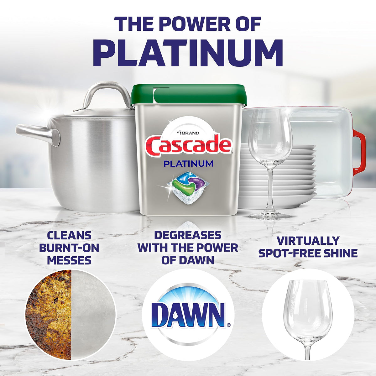 Cascade Platinum ActionPacs + Dishwasher Cleaner, Dishwasher Detergent Pods, Fresh, 48 Count
