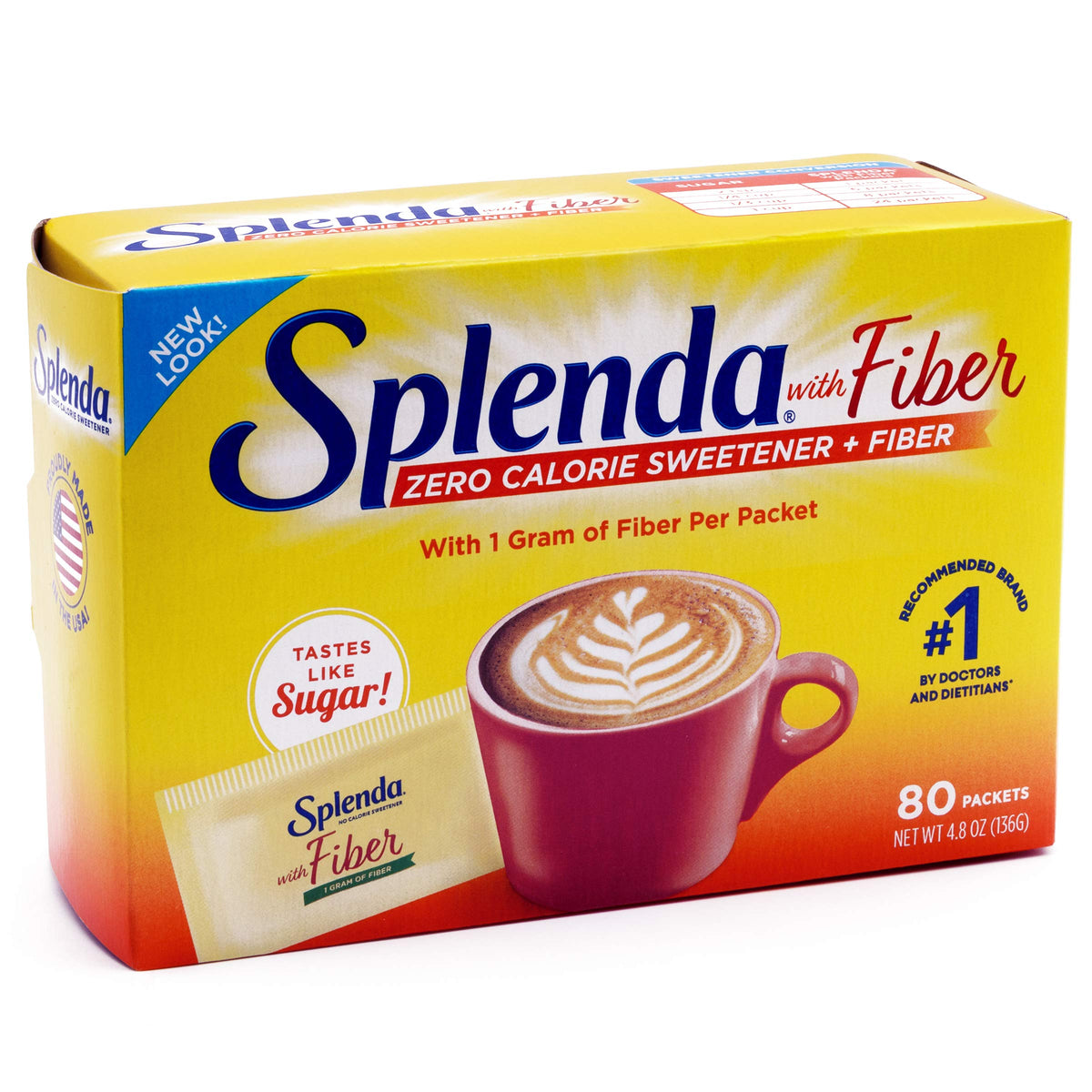 SPLENDA Zero Calorie Sweetener Plus Fiber, 80 Count Packets