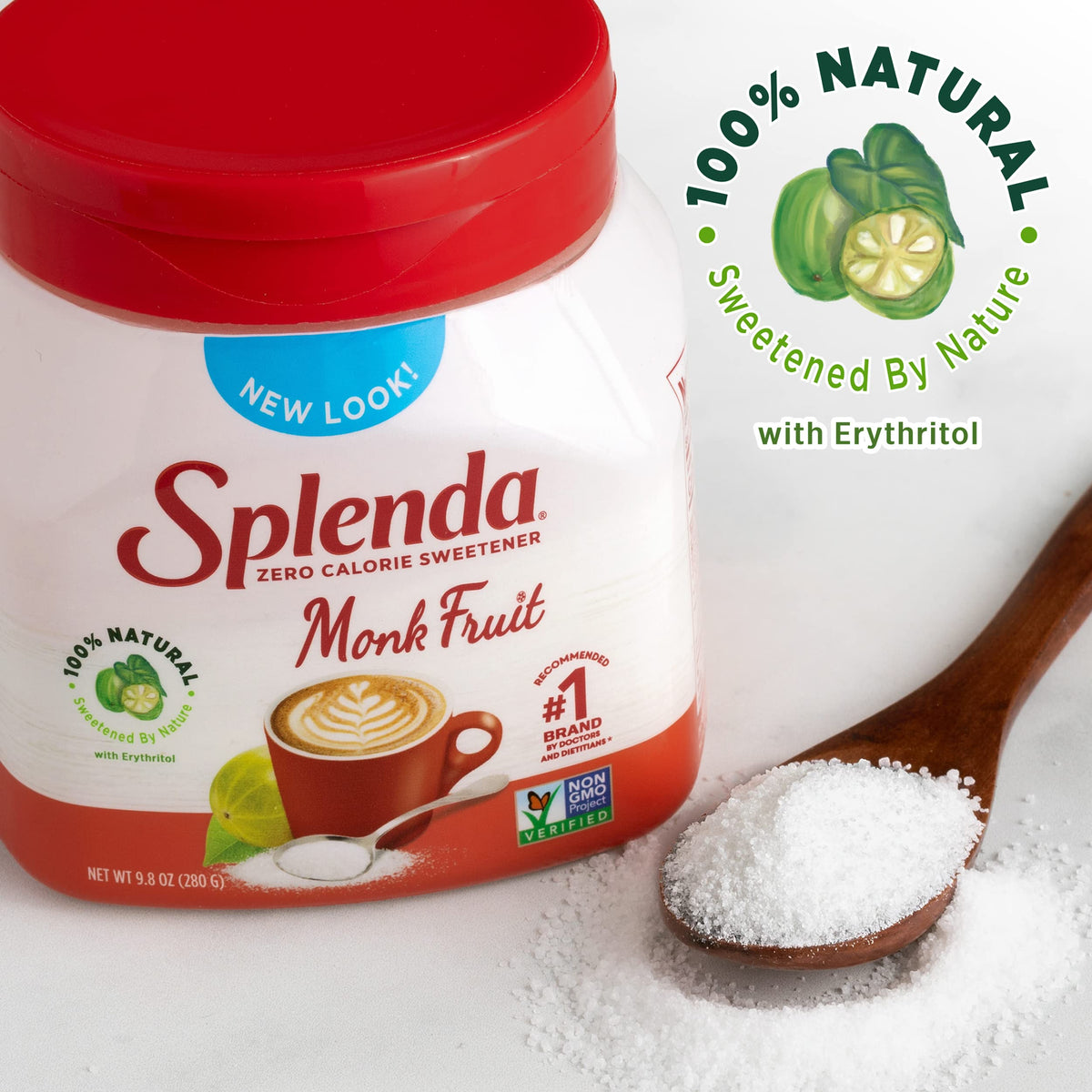 SPLENDA Monk Fruit Zero Calorie Plant Based Granulated Sweetener Jar, 9.8 oz