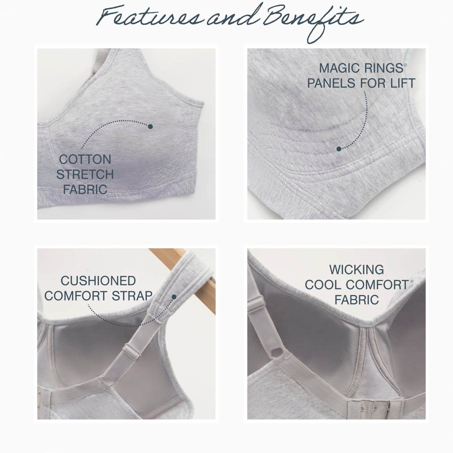 PLAYTEX Womens 18 Hour Ultimate Lift & Support Cotton Stretch Wireless Us474c Full Coverage Bra, Grey Heather, 42C US