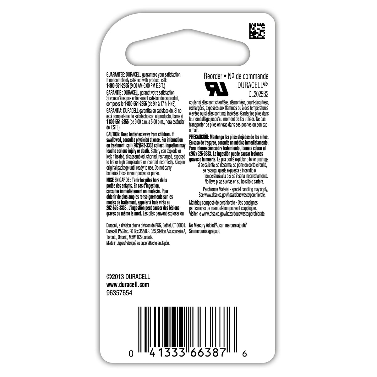 Duracell 2025 Coin Button Batteries, 2 Count (Pack of 6)
