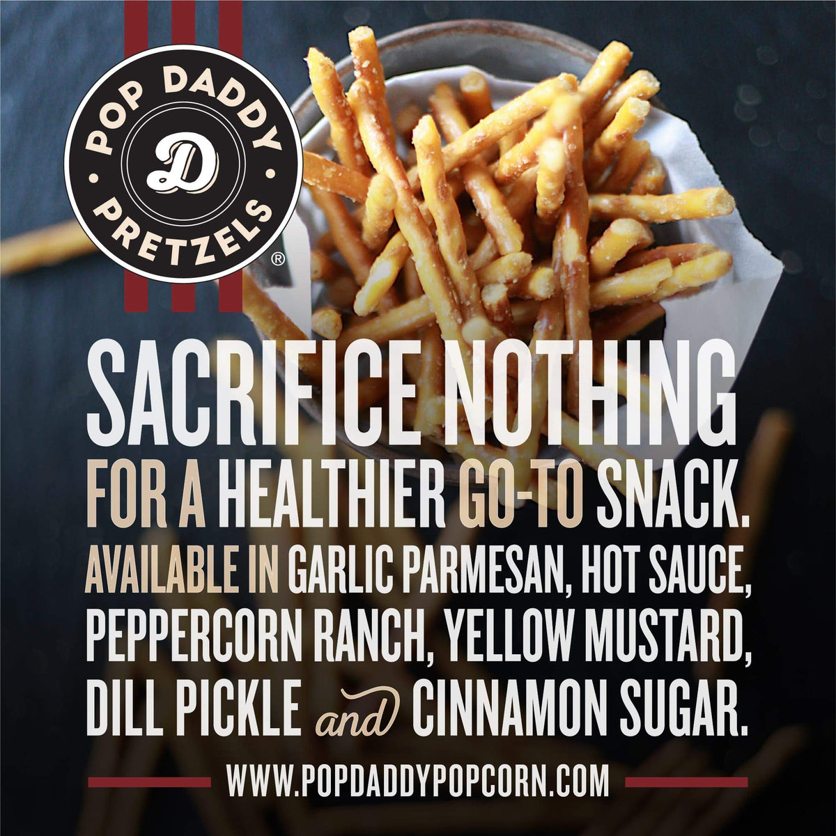 Pop Daddy Flavored Pretzels Sticks, Dill Pickle Flavor, 3oz Healthy Gourmet Pretzels Snacks, 15 Pack