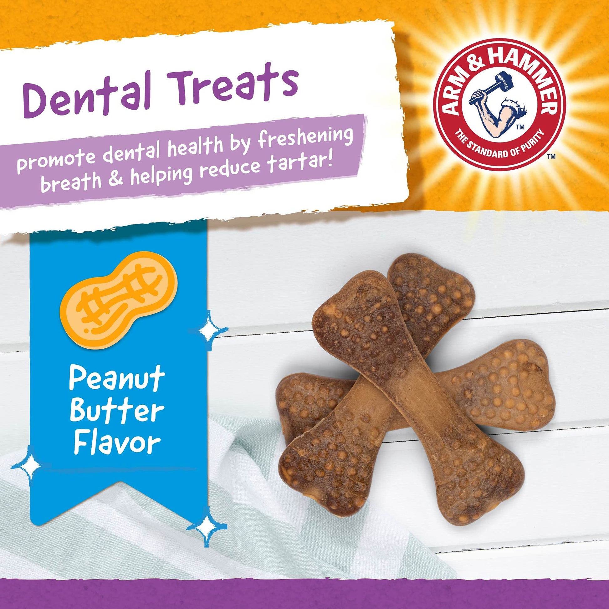 Arm & Hammer for Pets Nubbies Dental Treats for Dogs | Dental Chews Fight Bad Breath, Plaque & Tartar Without Brushing | Peanut Butter Flavor Value Bucket, 53 Pcs