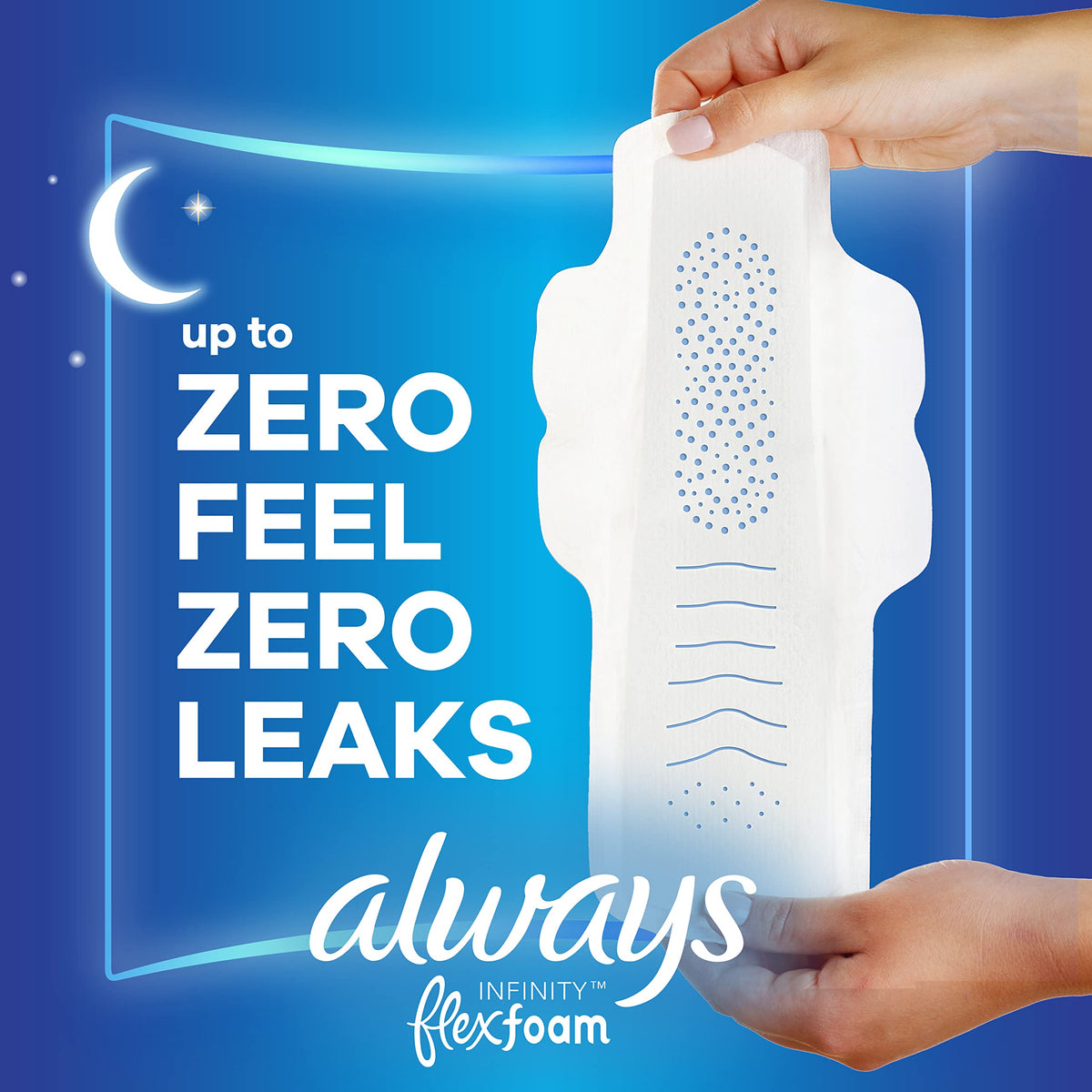 Always Infinity FlexFoam Pads for Women, Size 4, Overnight Absorbency, Unscented, 13 Count