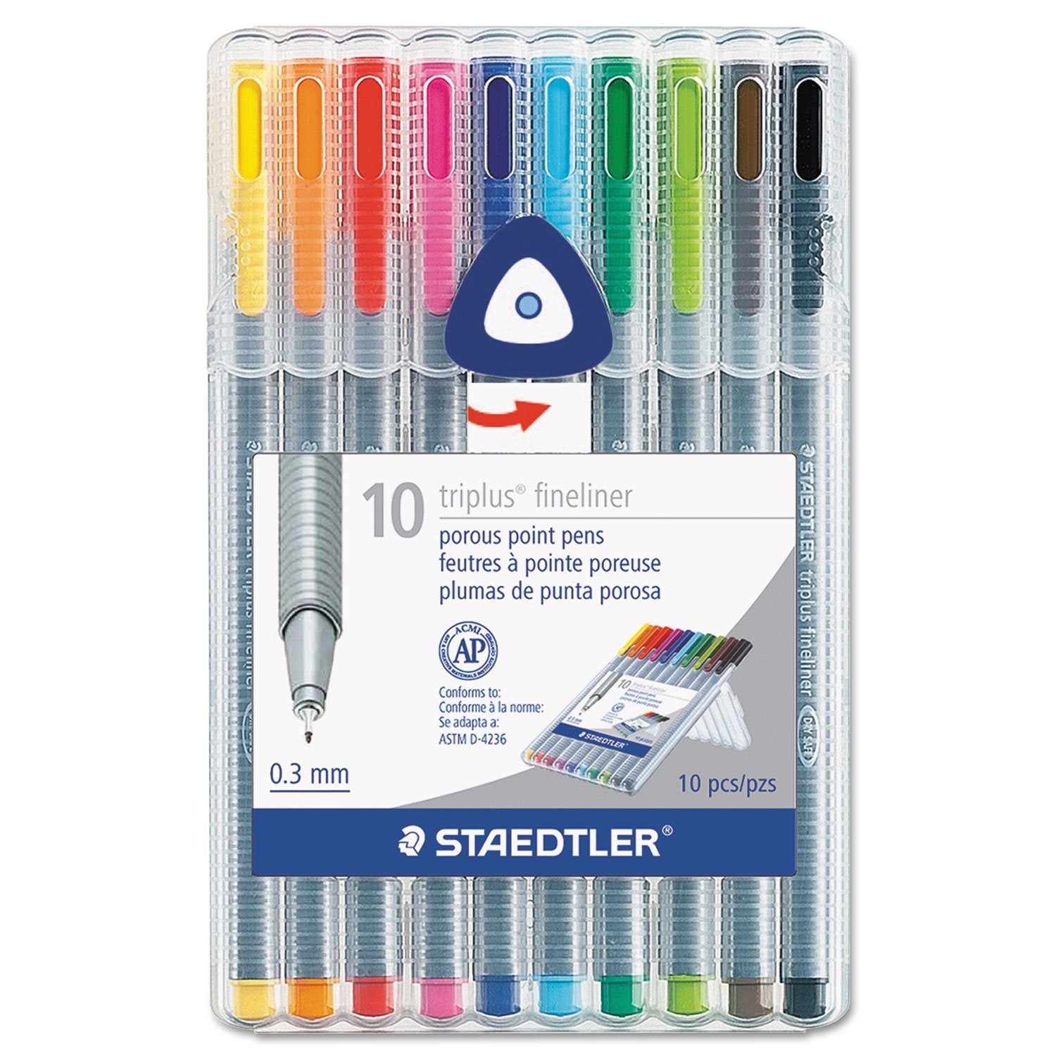 STAEDTLER 334SB10A6 triplus Fineliner Marker, Extra Fine Point, Water-Based, 10 Color Set