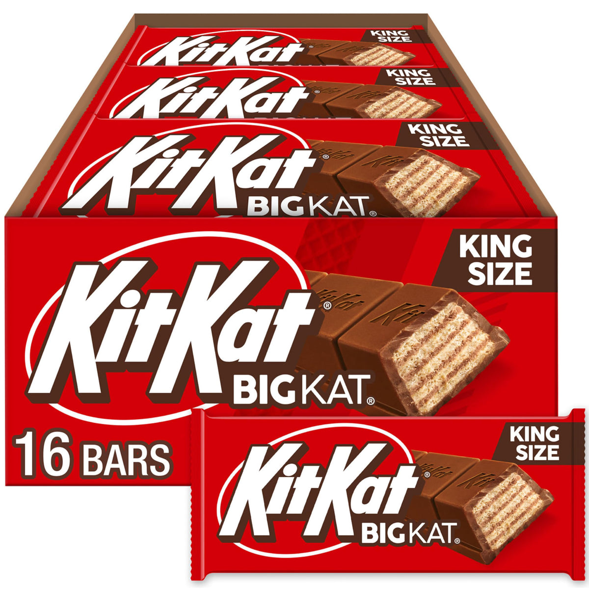 KIT KAT BIG KAT Milk Chocolate Wafer King Size, Candy Bars, 3 oz (16 Count)