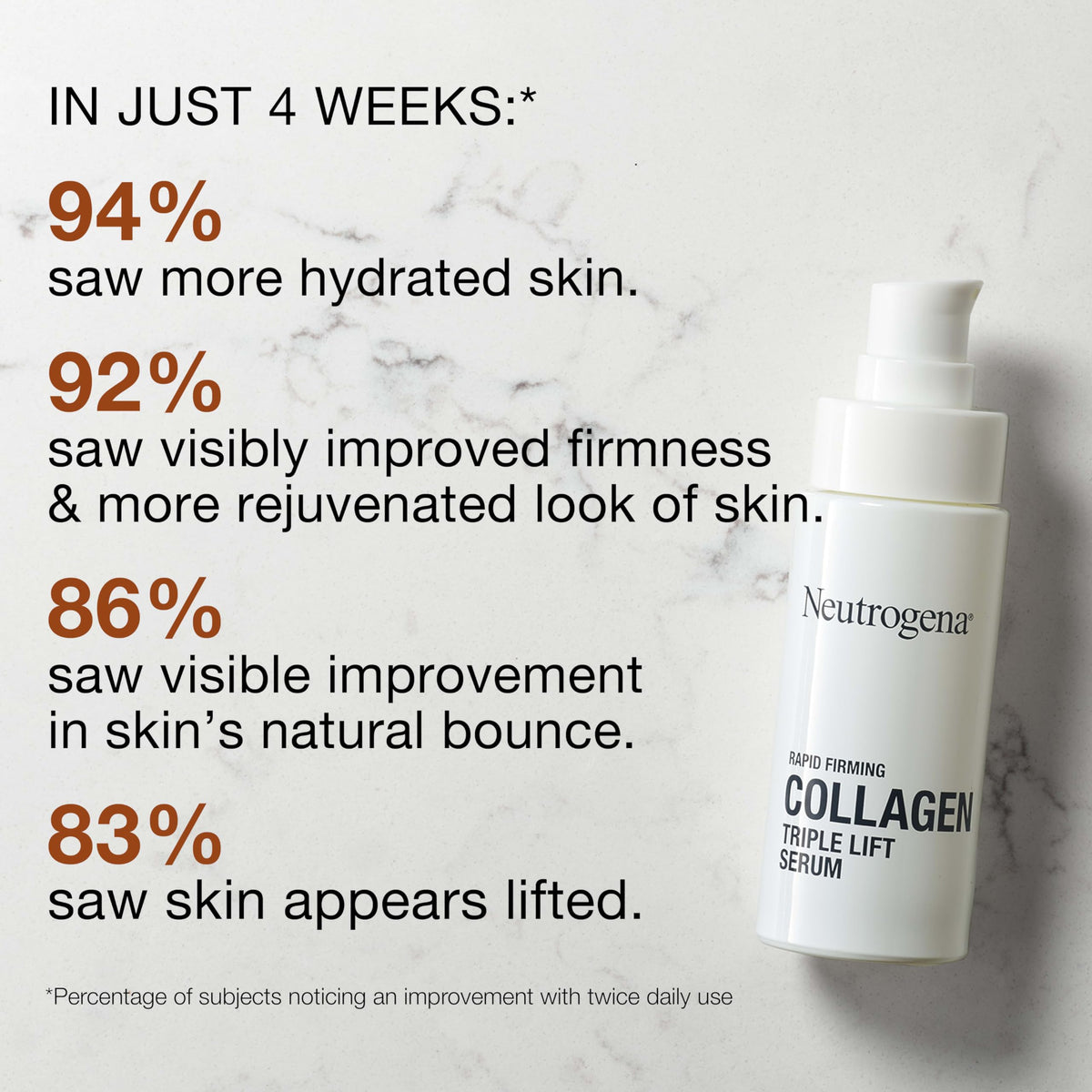 Neutrogena Rapid Firming Collagen Triple Lift Face Serum, Hydrating Serum with Collagen & AHP Amino Acid to visibly Firm & Smooth Skin, Lightweight, Mineral Oil- & Dye-Free, 1 fl. oz