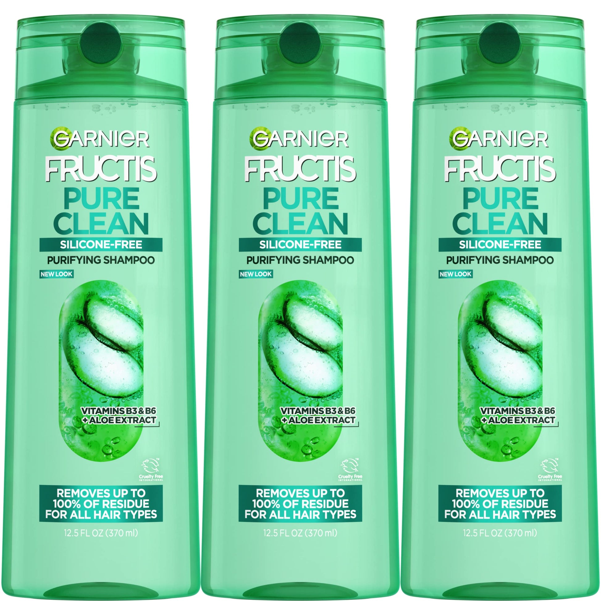 Garnier Fructis Pure Clean Purifying Shampoo, Silicone-Free, 12.5 Fl Oz, 3 Count (Packaging May Vary)