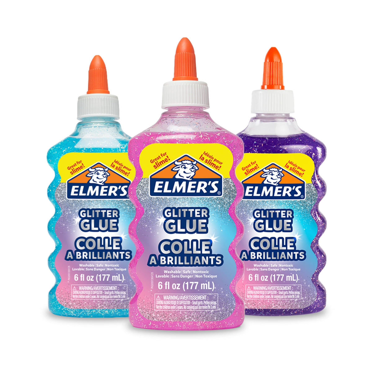 Elmer's Liquid Glitter Glue Assorted 6oz I Blue Pink Purple, #1 Teacher Brand
