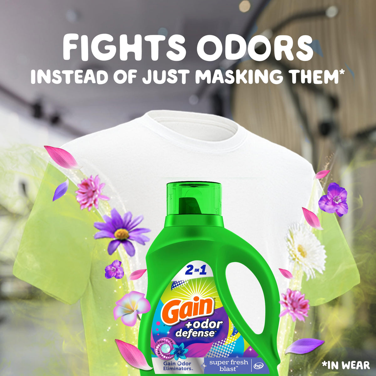 Gain + Odor Defense Liquid Laundry Detergent, Super Fresh Blast Scent, 88 Oz, 61 Loads, HE Compatible
