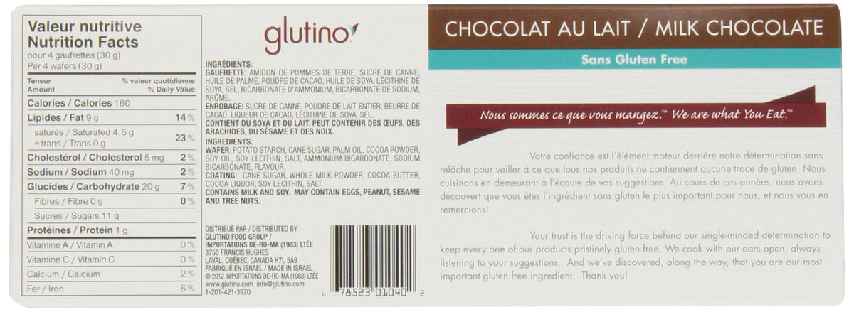 Glutino Chocolate Wafers, Chocolate Coated, 4.6-Ounce Boxes (Pack of 6)