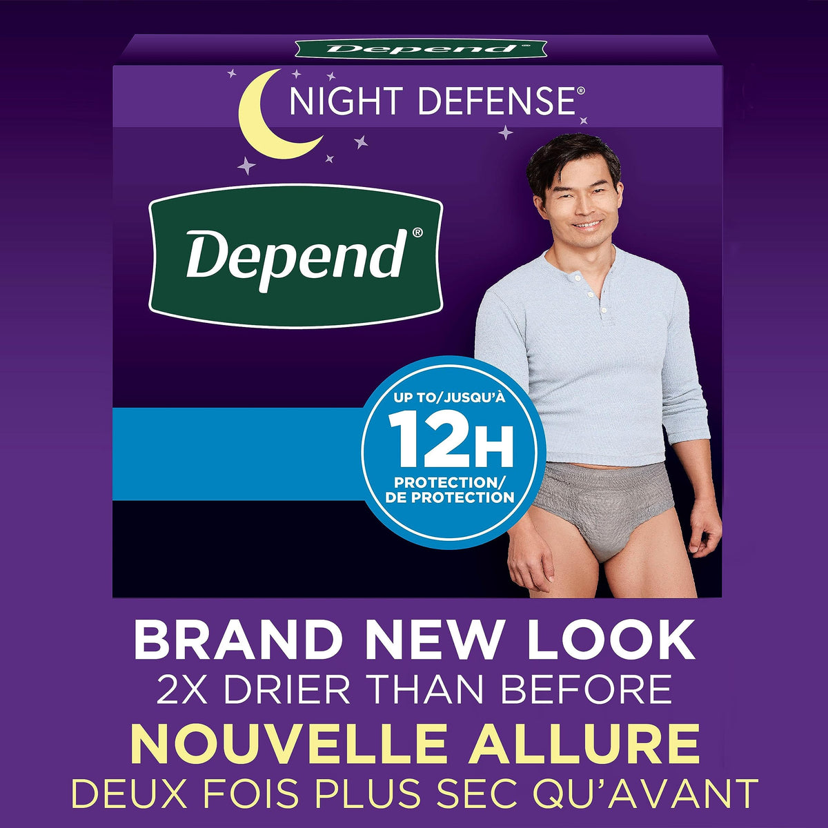 Depend Night Defense Adult Diapers, Incontinence Underwear for Men, Disposable, Overnight, Small/Medium, Grey, 16 Count, Packaging May Vary