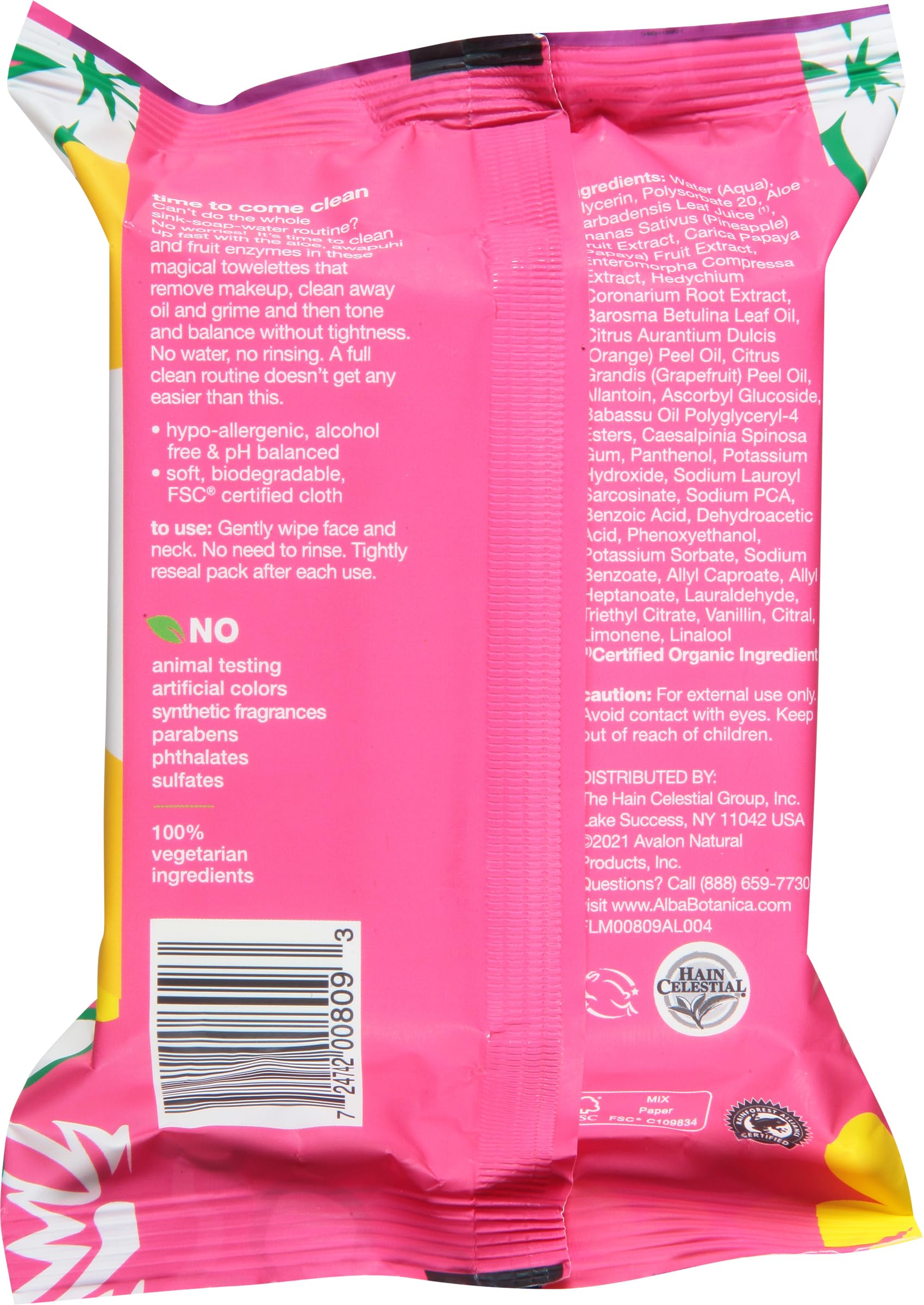 Alba Botanica Hawaiian 3 In 1 Clean Towelettes Deep Pore Purifying Enzyme, Pineapple, 25 Count (Packaging May Vary)