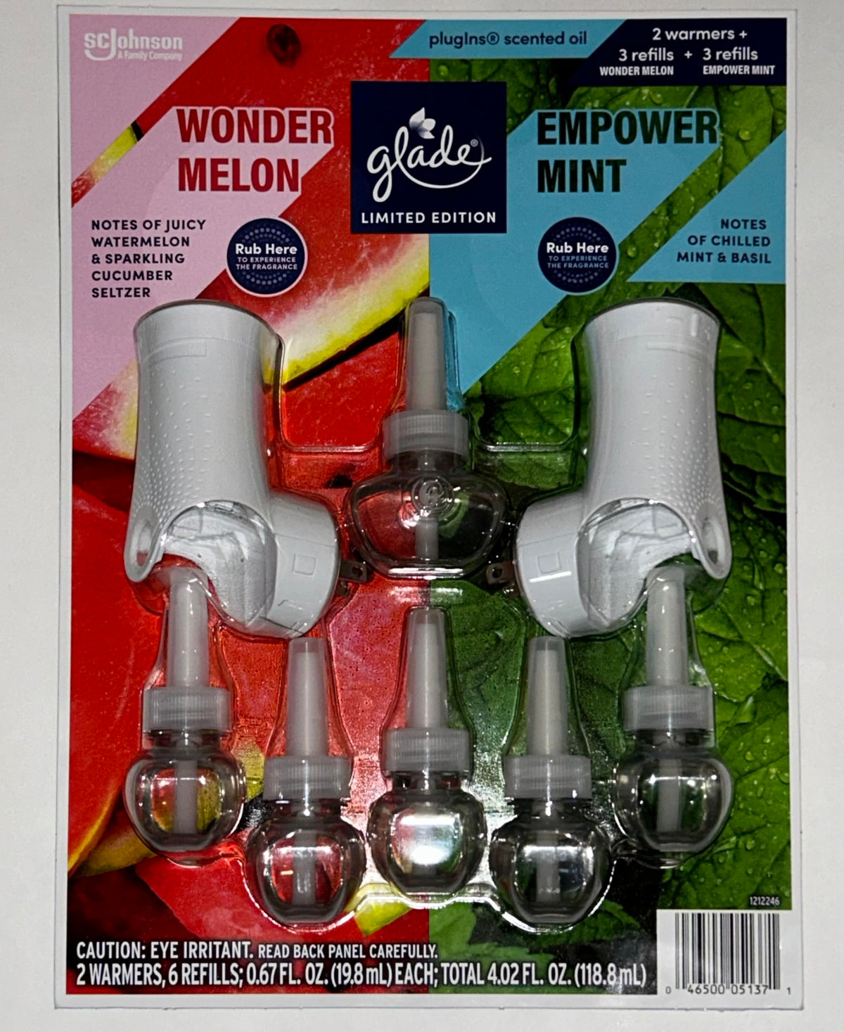 Glade Limited Edition Plugin Scents 6ct. Pack & 2 Oil Warmers - Wonder Melon 3ct. & Empower Mint 3ct, Electric Air Freshener, Glade Plugins, Glade Oil Warmers, Green, 046500051371