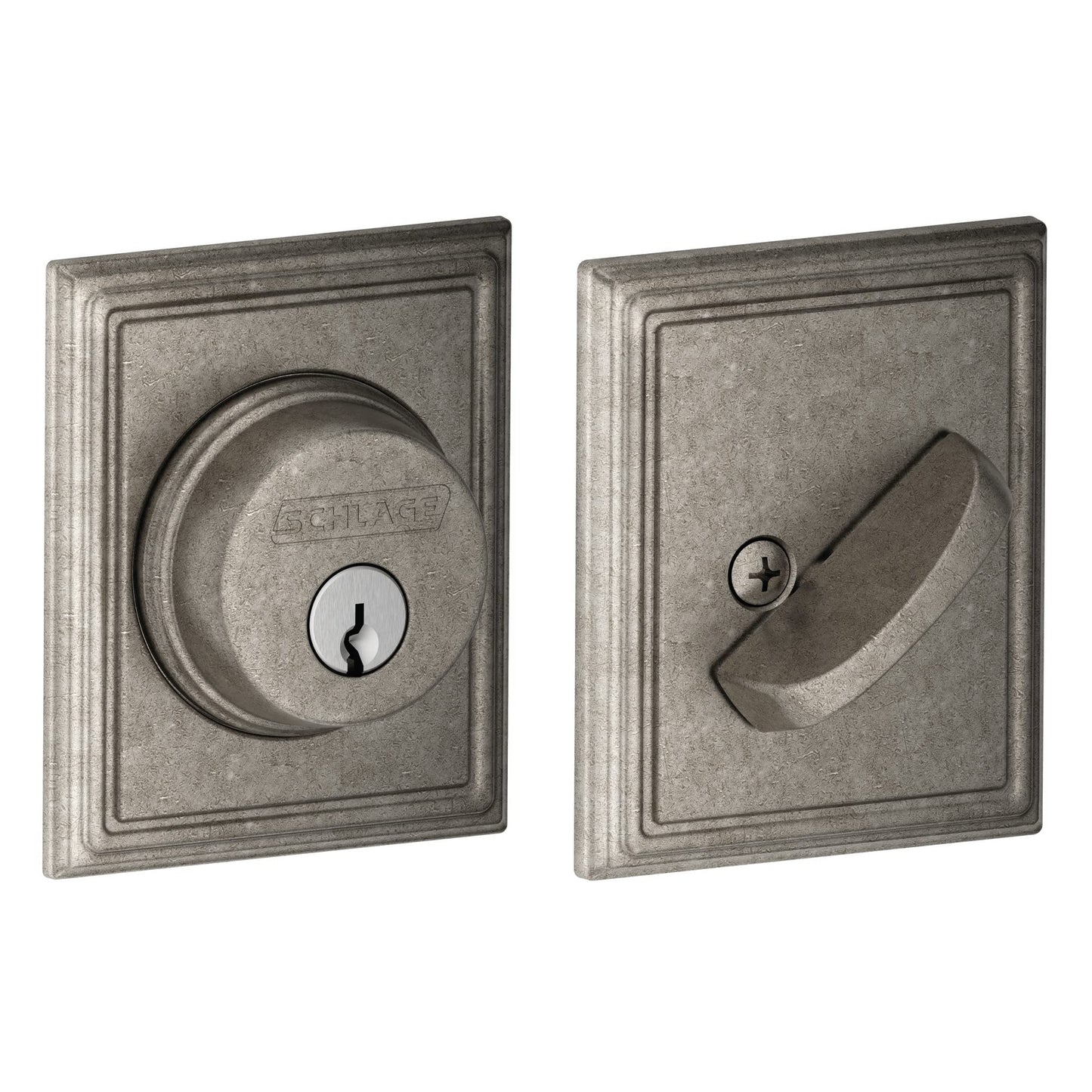 Schlage B60 N ADD 621 Deadbolt with Addison Trim, Keyed 1 Side, Highest Residential Security, Distressed Nickel, Clear Coated