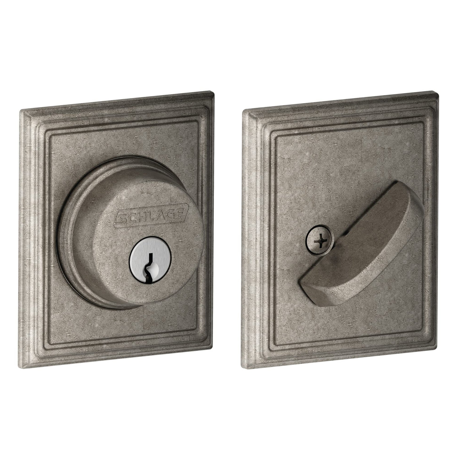 Schlage B60 N ADD 621 Deadbolt with Addison Trim, Keyed 1 Side, Highest Residential Security, Distressed Nickel, Clear Coated