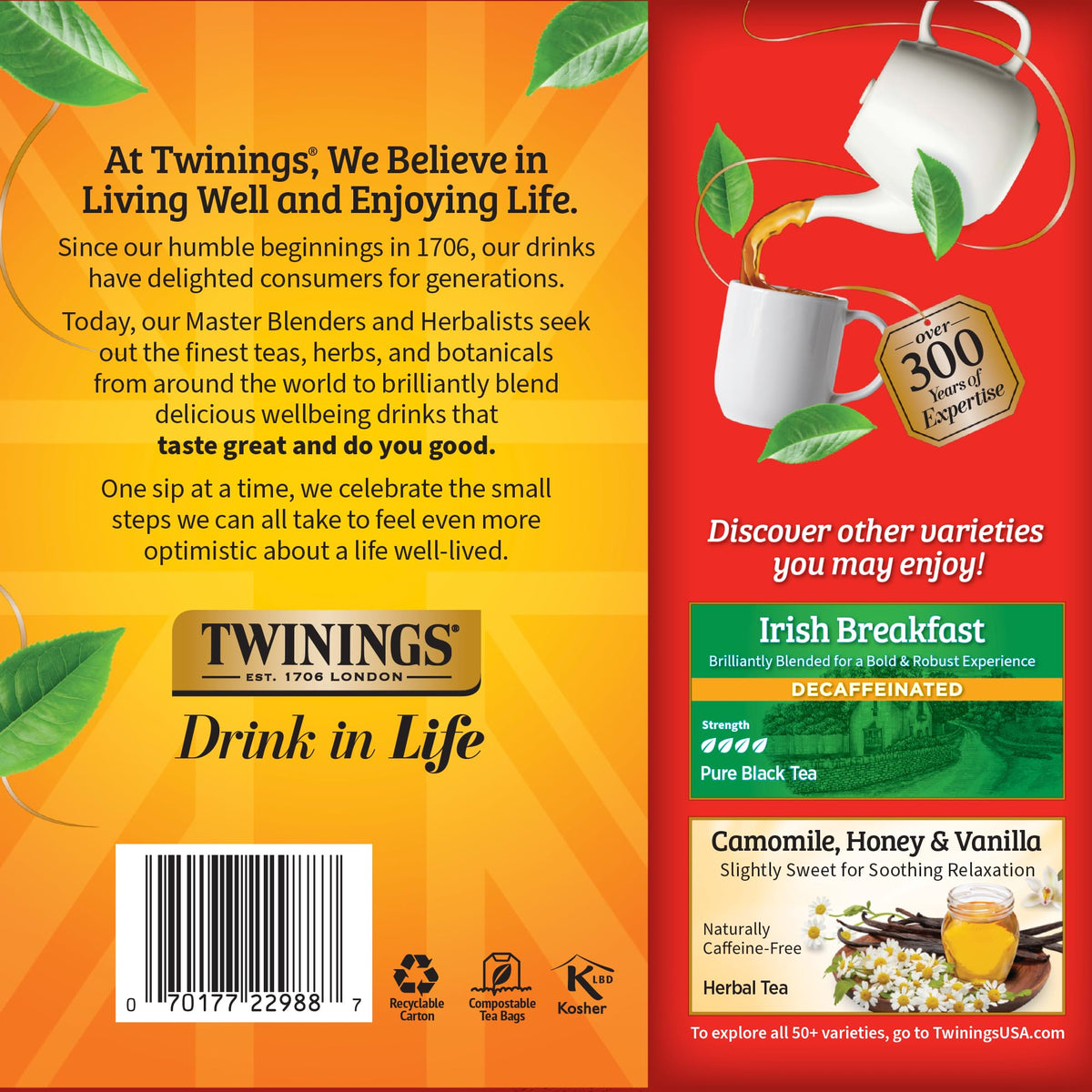 Twinings Decaffeinated English Breakfast Black Tea Individually Wrapped Bags, 100 Count (Pack of 1), Smooth, Flavourful Black Tea, Enjoy Hot or Iced, 100 Teabags