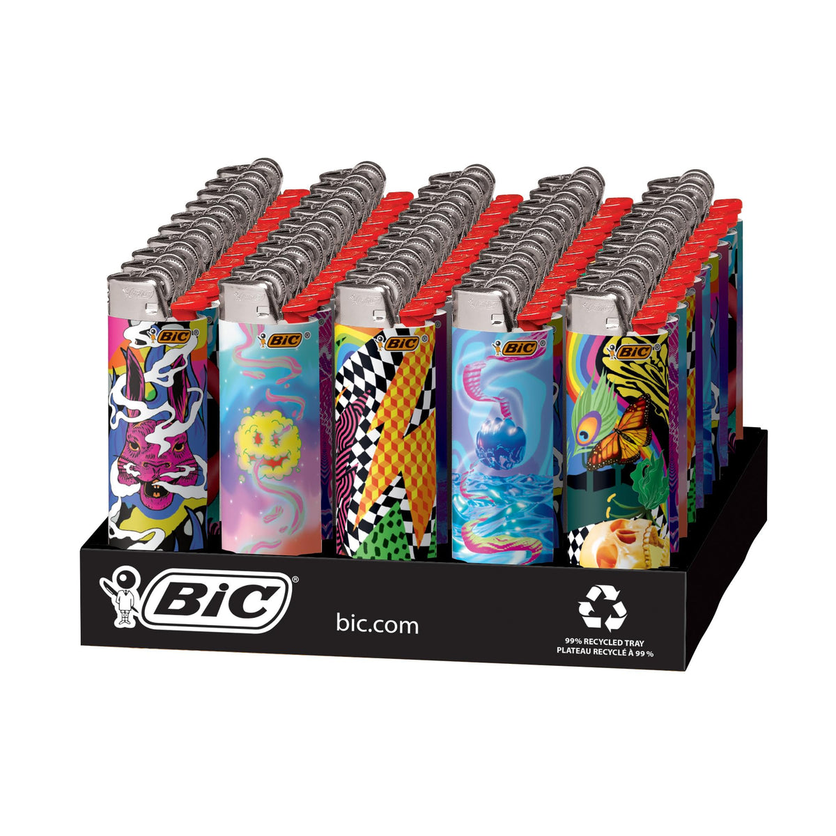 BIC Maxi Pocket Lighter, Special Edition Prismatic Collection, Assorted Unique Lighter Designs, 50 Count Tray of Lighters