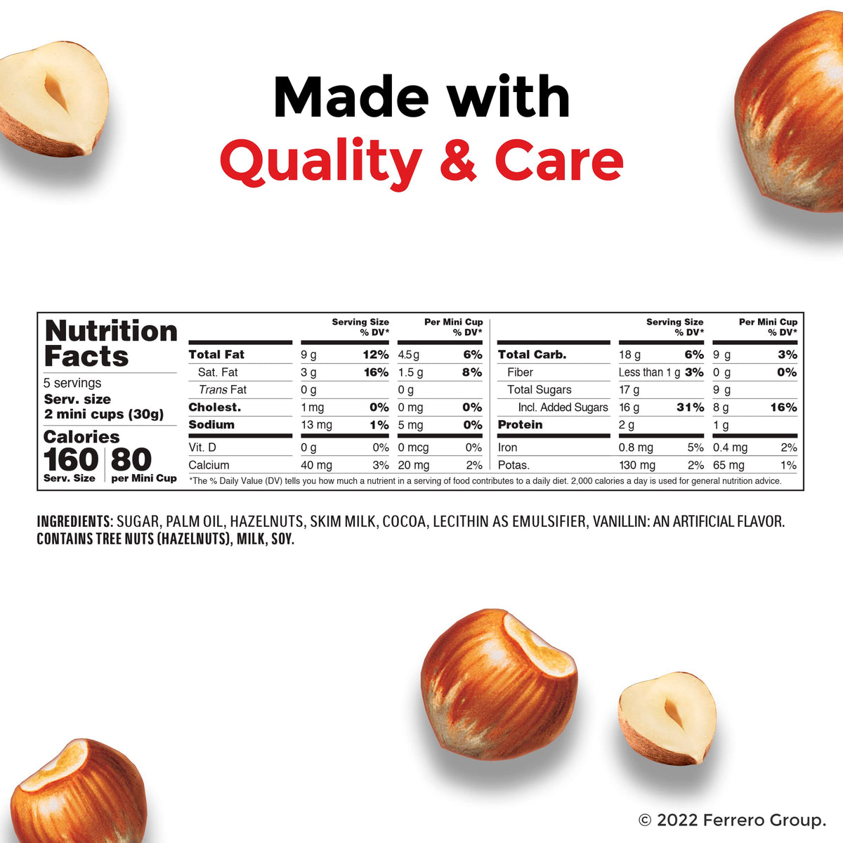 Nutella Hazelnut Spread with Cocoa for Breakfast, Bulk 120 Pack Mini Cups, 0.52 oz Each, Holiday Baking and Desserts