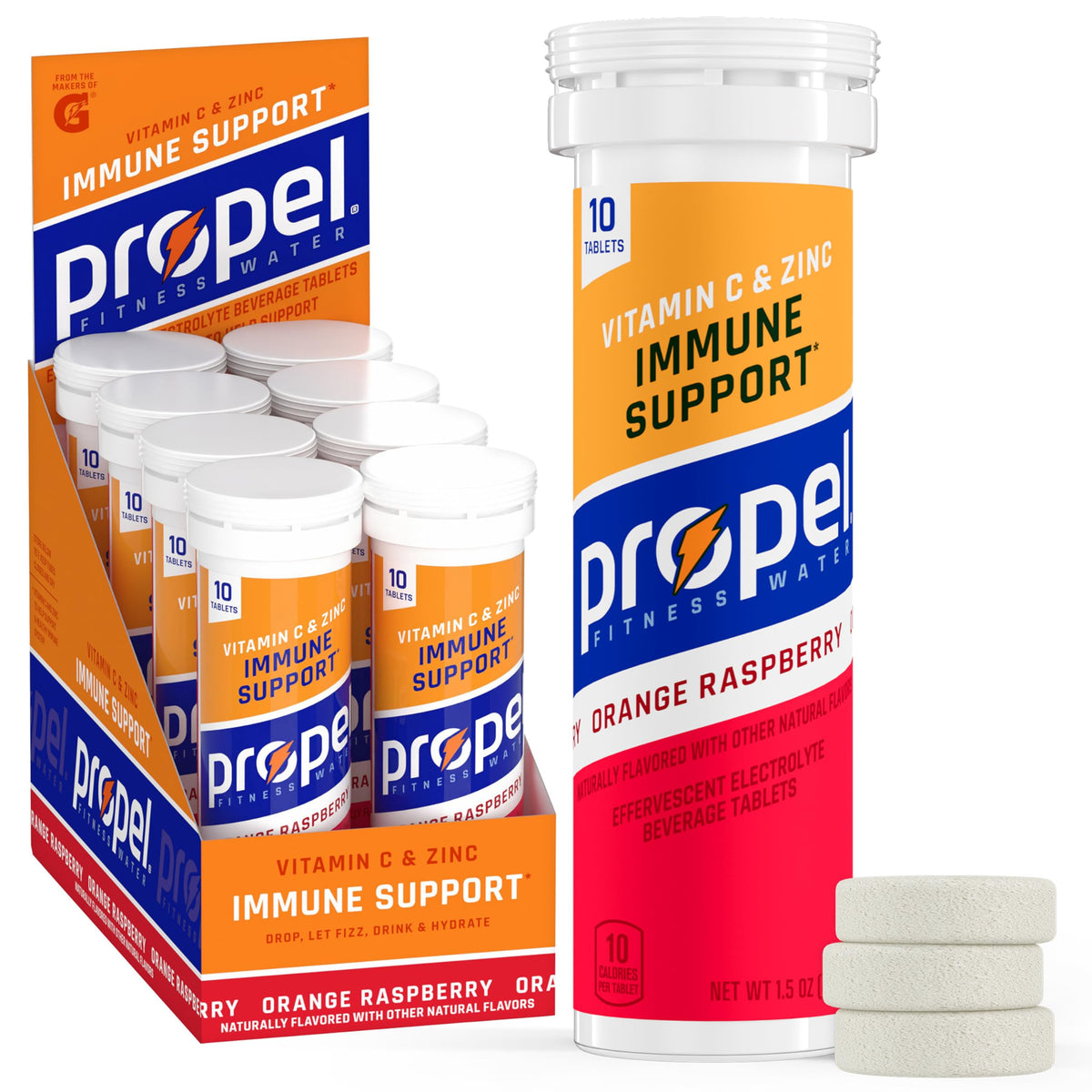 Propel Immune Support Tablets, Orange Raspberry, Makes 16.9oz Fl Oz (Pack of 80)