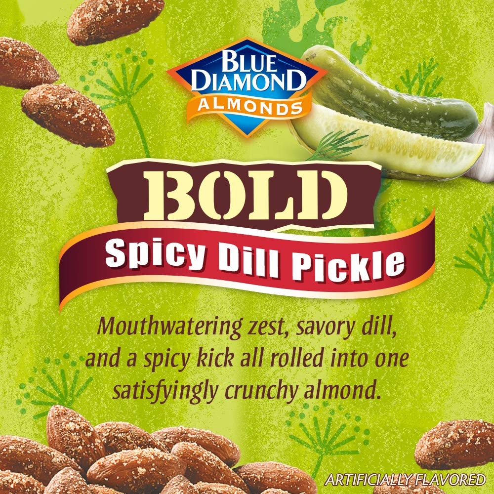 Blue Diamond Almonds, Bold Spicy Dill Pickle Flavored Snack Nuts, Single Serve Bags (1.5 Oz. Tubes, Pack of 12)
