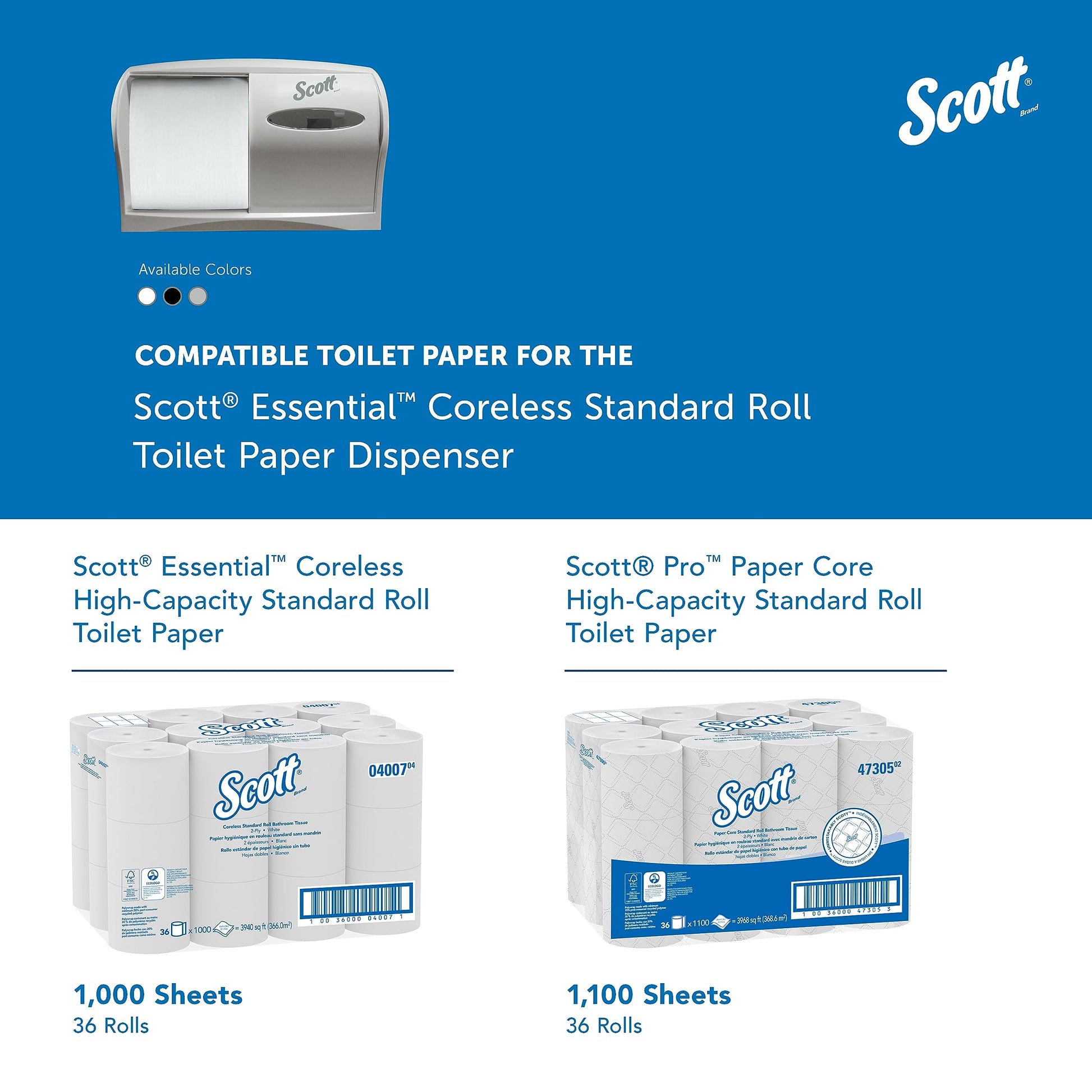 Kimberly-Clark Scott Essential Double Roll Coreless Toilet Paper Dispenser (09605),, Pearl White