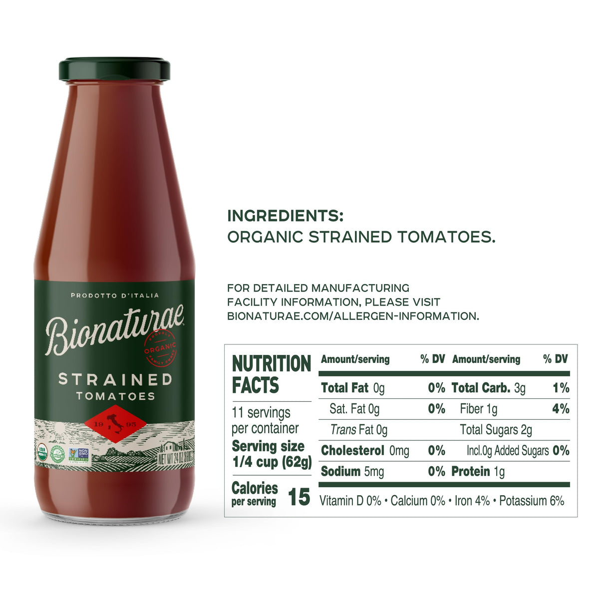 Bionaturae Organic Strained Tomatoes -- 24 fl oz