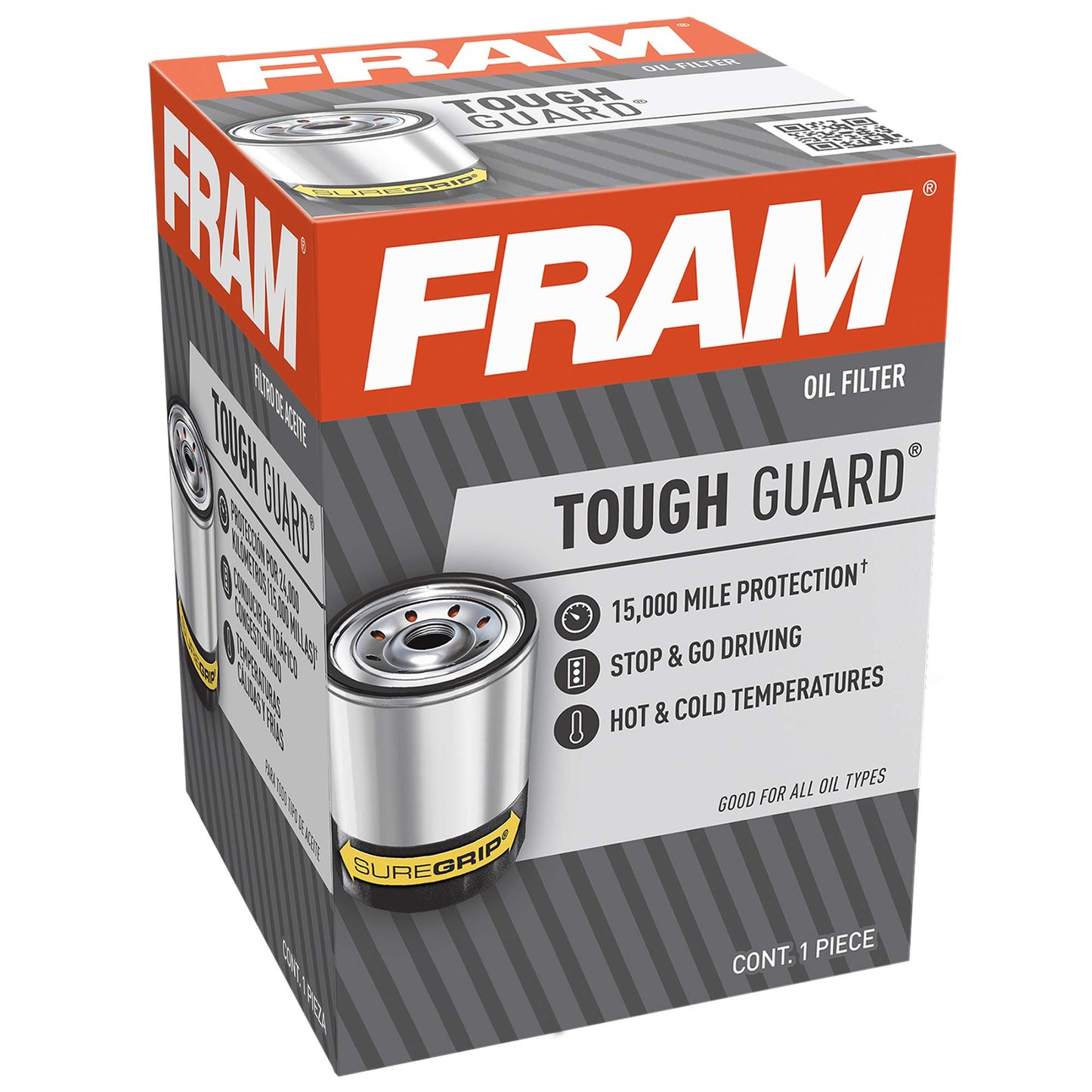 FRAM Tough Guard TG2 15K Mile Change Automotive Replacement Interval Spin-On Engine Oil Filter for Select Vehicle Model Years, Superior Vehicle Engine Protection Oil Filter