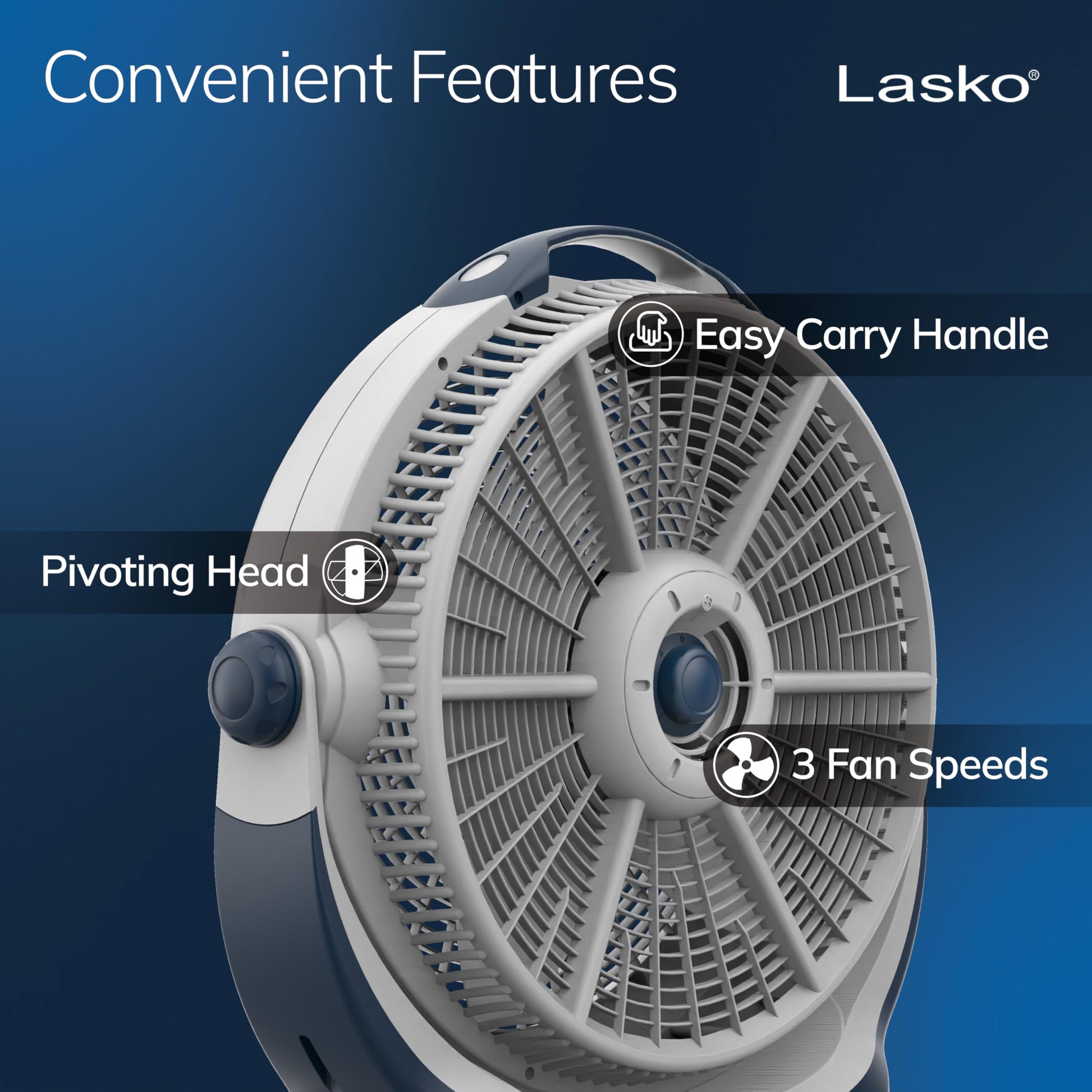Lasko Wind Machine Fan, Air Circulator Fan with 3 Speeds, 20" Model 3300, Gray