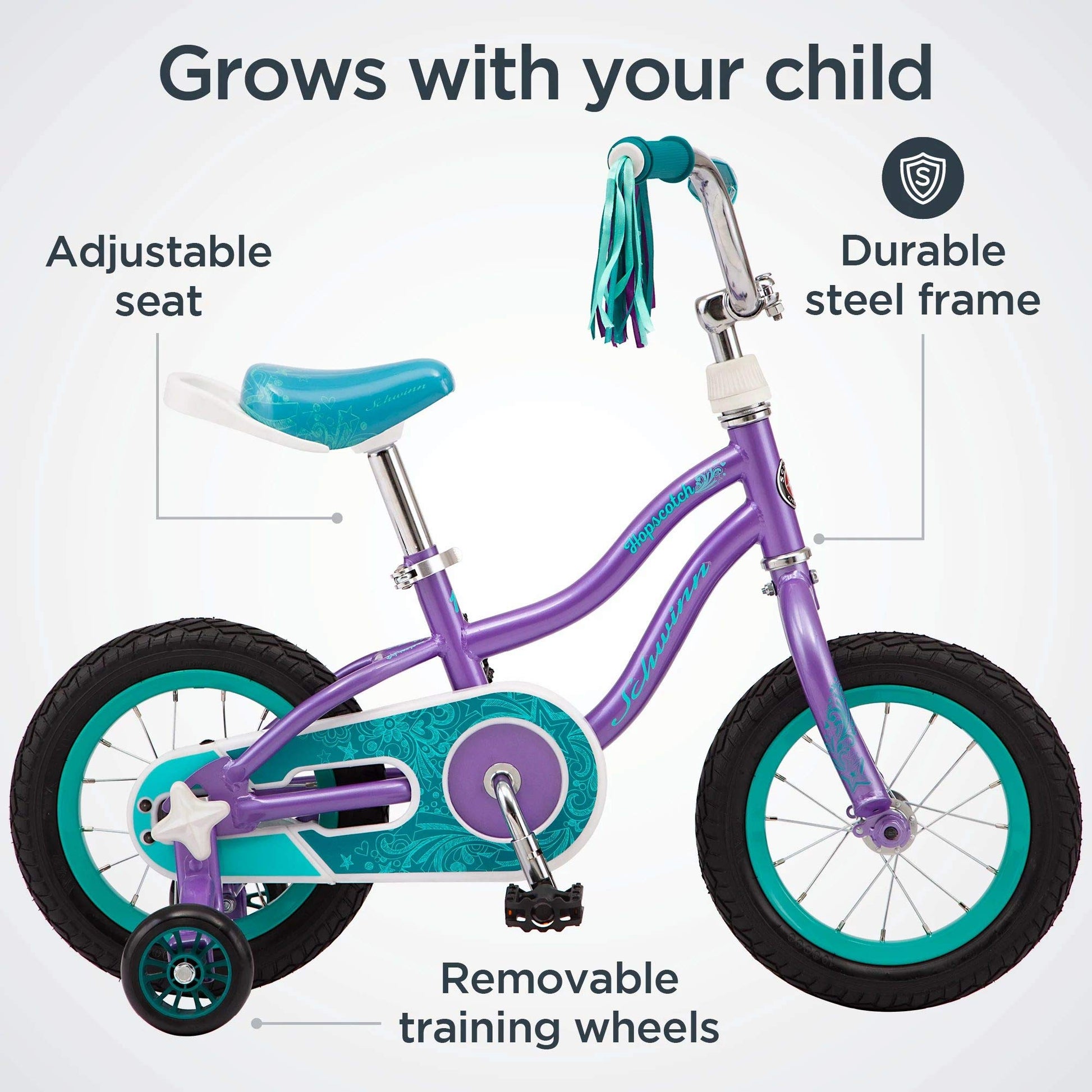 Schwinn Hopscotch Quick Build Kids Bike, 12-Inch Wheels, Smart Start Steel Frame, Easy Tool-Free Assembly, Purple