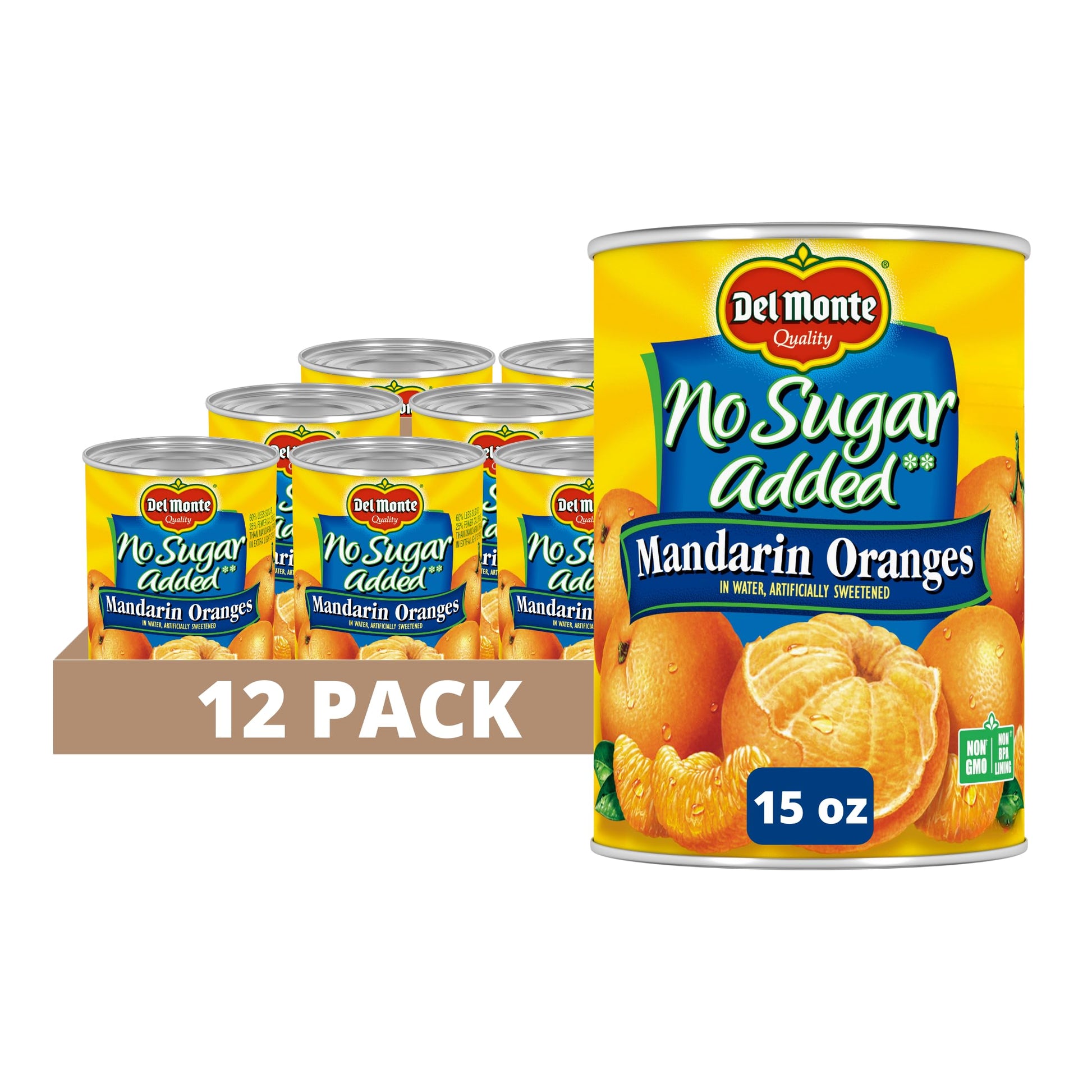 Del Monte Mandarin Oranges in Extra Light Syrup, 15 oz Can (Pack of 12), Canned Fruit