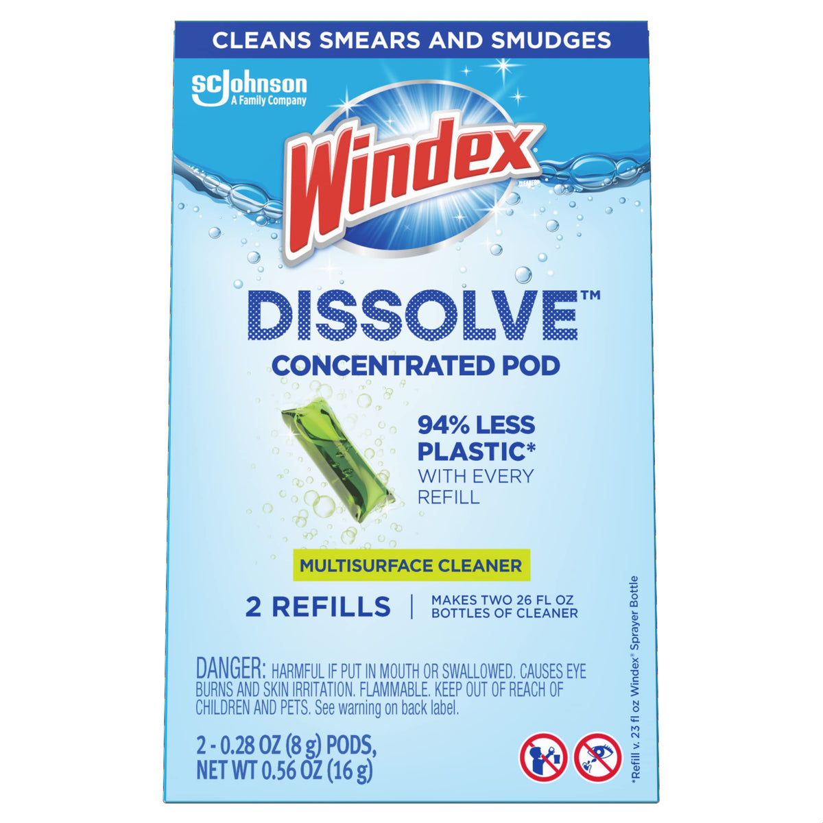 Windex Dissolve Concentrated Pods, Multisurface Cleaner, 2 Concentrated Dissolvable Refill Pods