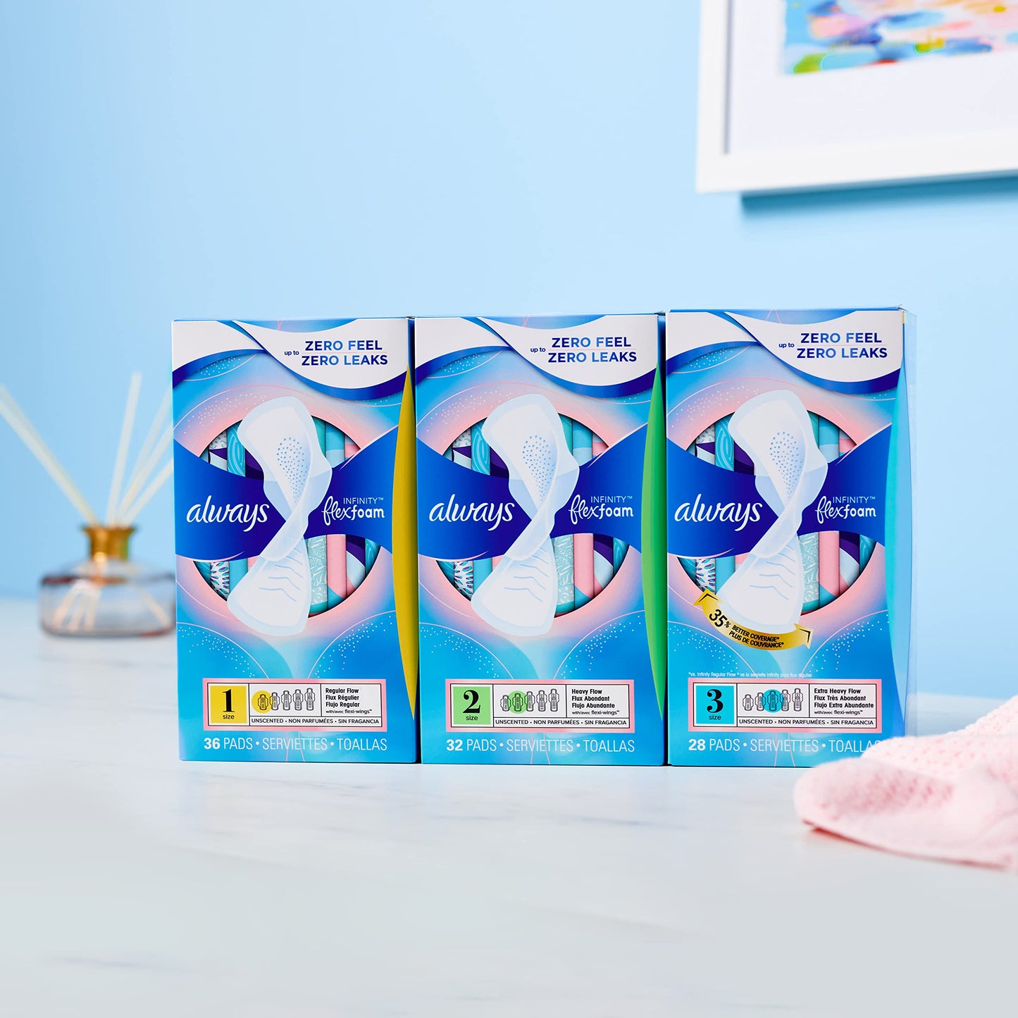 Always Infinity Feminine Pads for Women, Size 3, Extra Heavy Flow, with Wings, Unscented, 28 CT