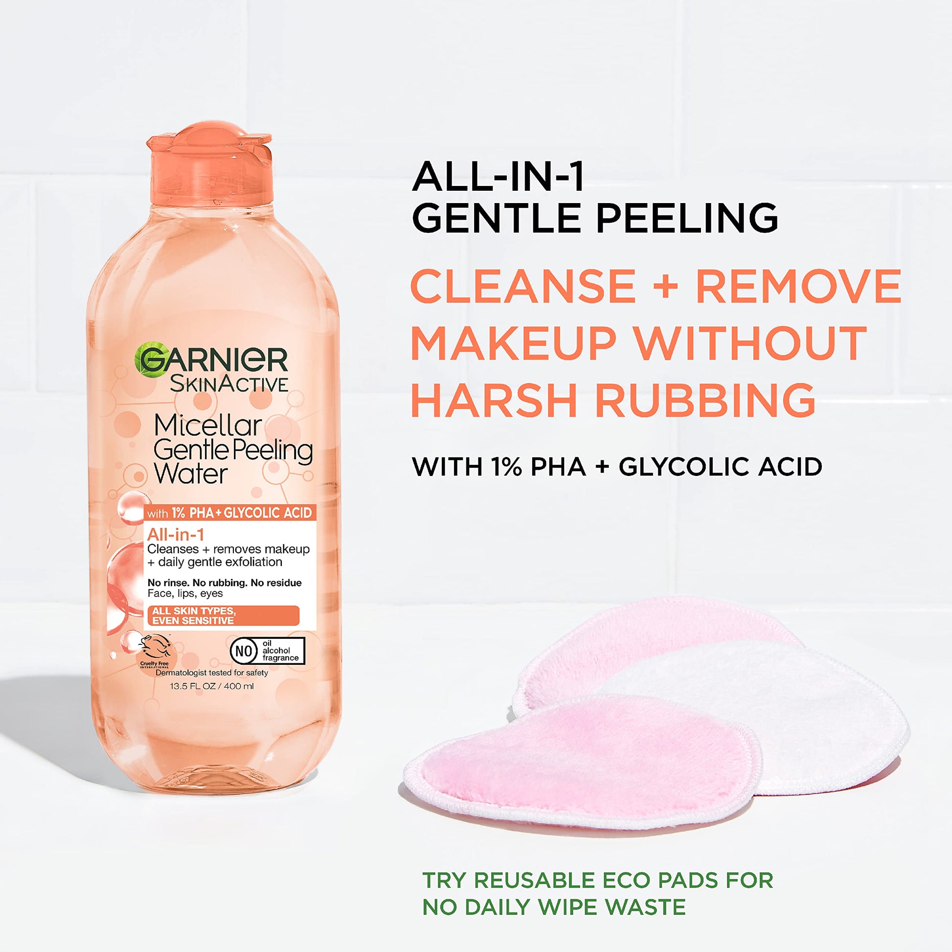 Garnier SkinActive Gentle Peeling Micellar Water with 1% PHA and Glycolic Acid, Face Exfoliant, Facial Cleanser and Makeup Remover, 2 Pack