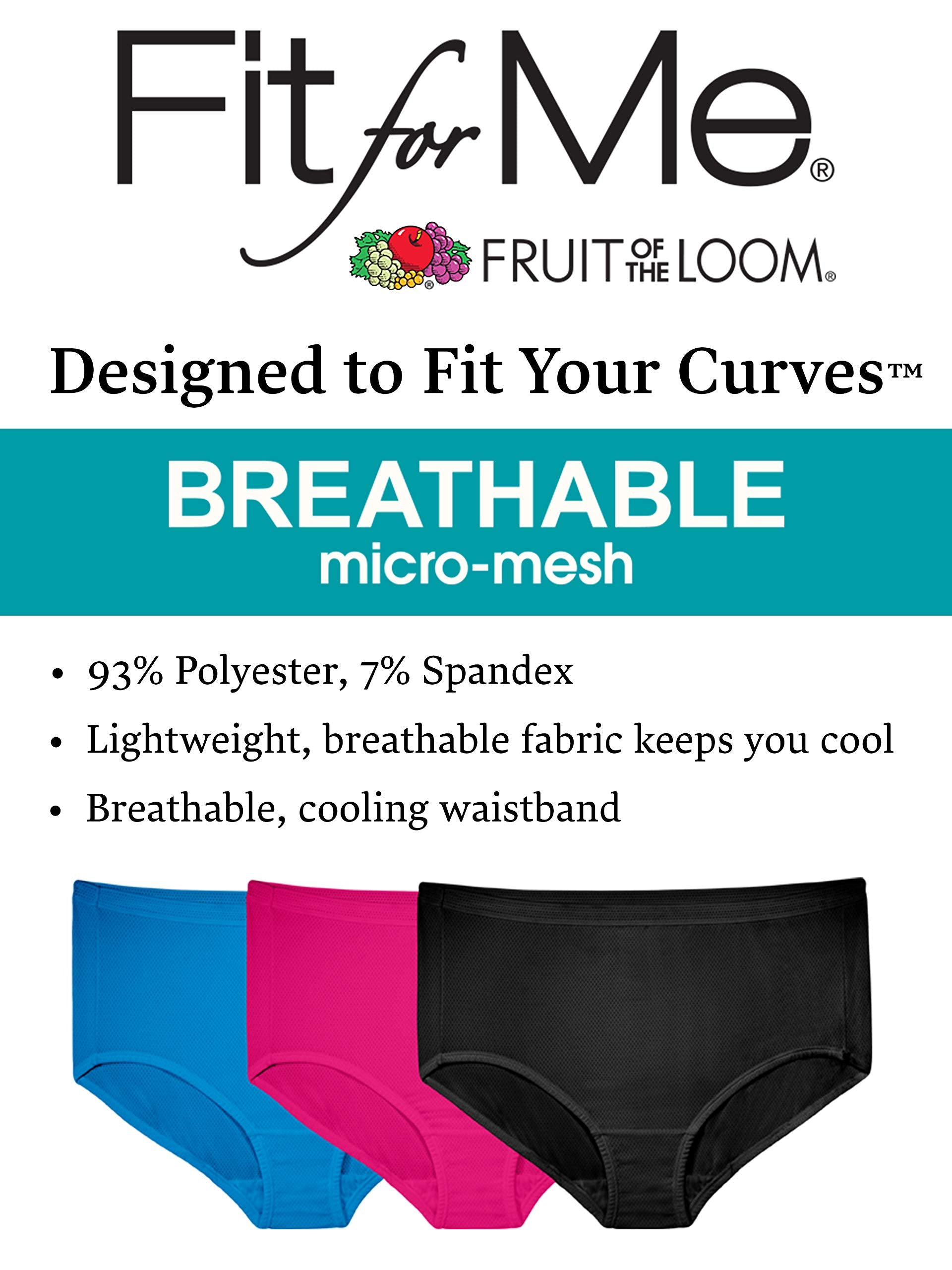 Fruit Of The Loom Womens Fit For Me Plus Size Underwear, Designed To Your Curves Briefs, Brief - Breathable Micro Mesh - Assorted, 12 Plus