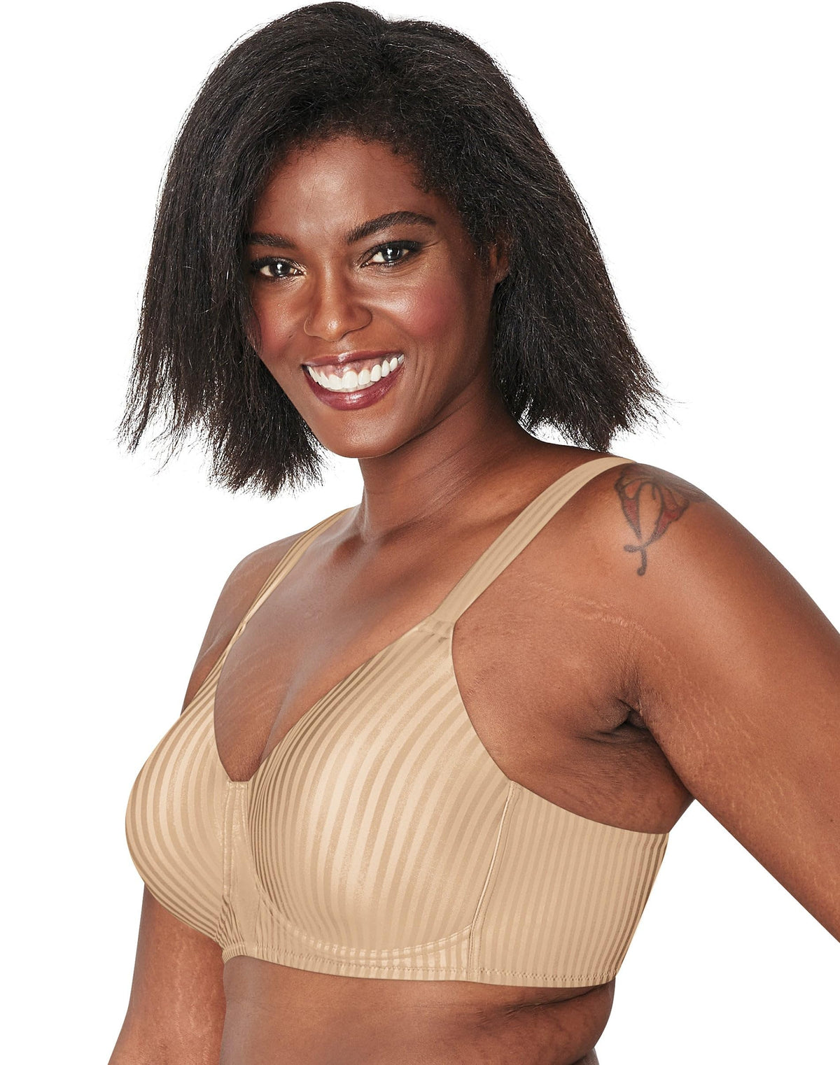 Playtex Women's Perfectly Smooth Coverage Wireless T-Shirt Bra for Full Figures, Nightfire Red Stripe, 40D