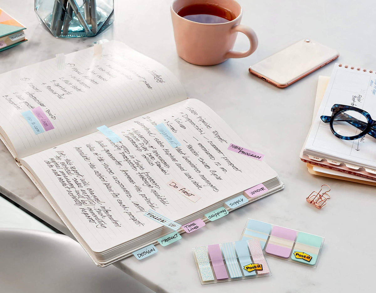 Post-it® Pastel Color Tabs, Gradient Blue, Pink, Clear, 36 Tabs/Pack