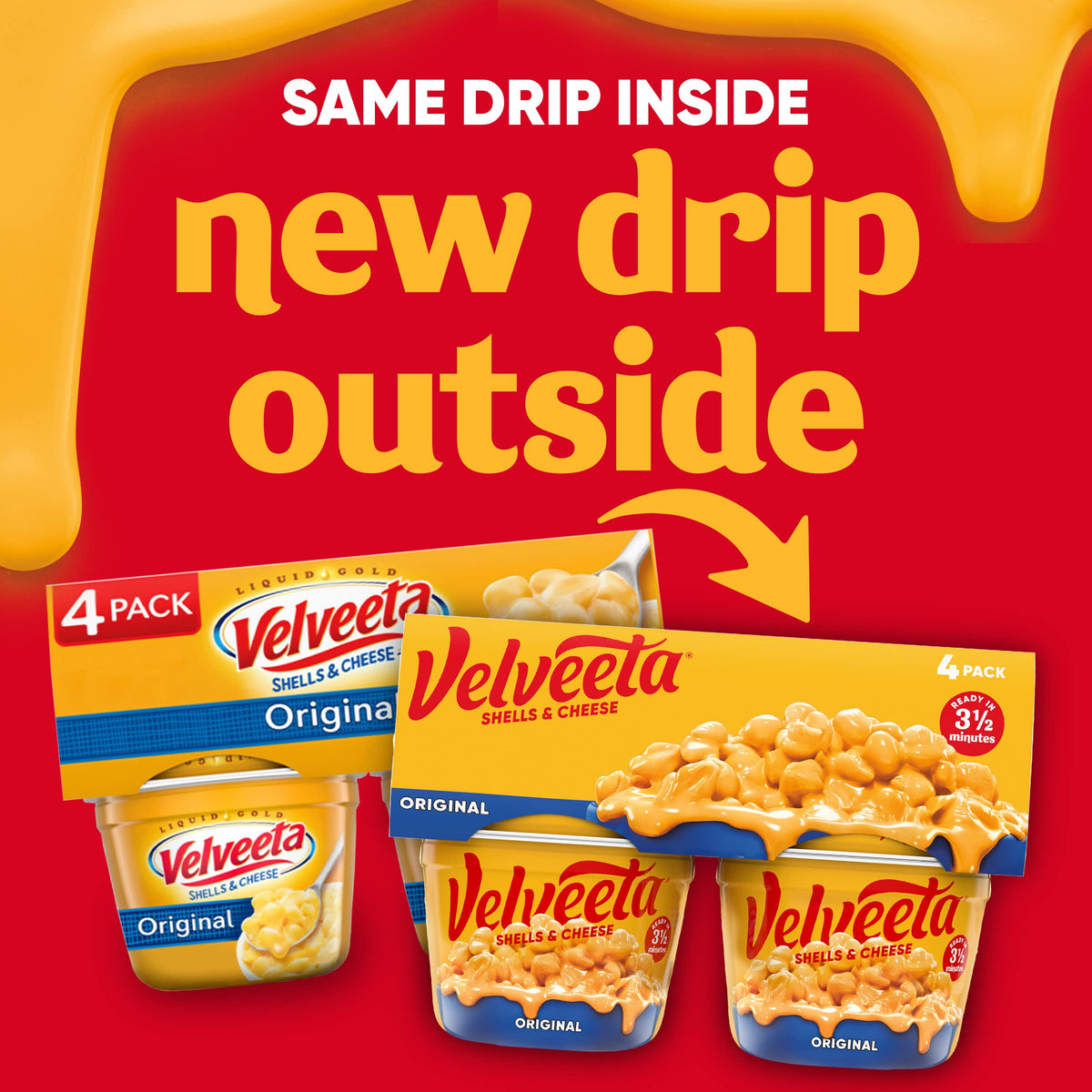 Velveeta Shells & Cheese Original Microwaveable Shell Pasta & Cheese Sauce, 4 ct Pack, 2.39 oz Cups