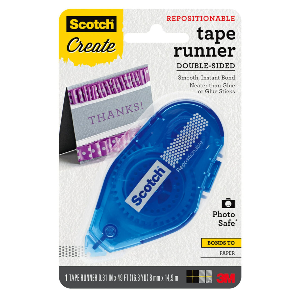 Scotch Repositionable Tape Runner, 0.31 in x 49 ft, Double Sided Tape Runner for Crafts and DIY, 1-Pack