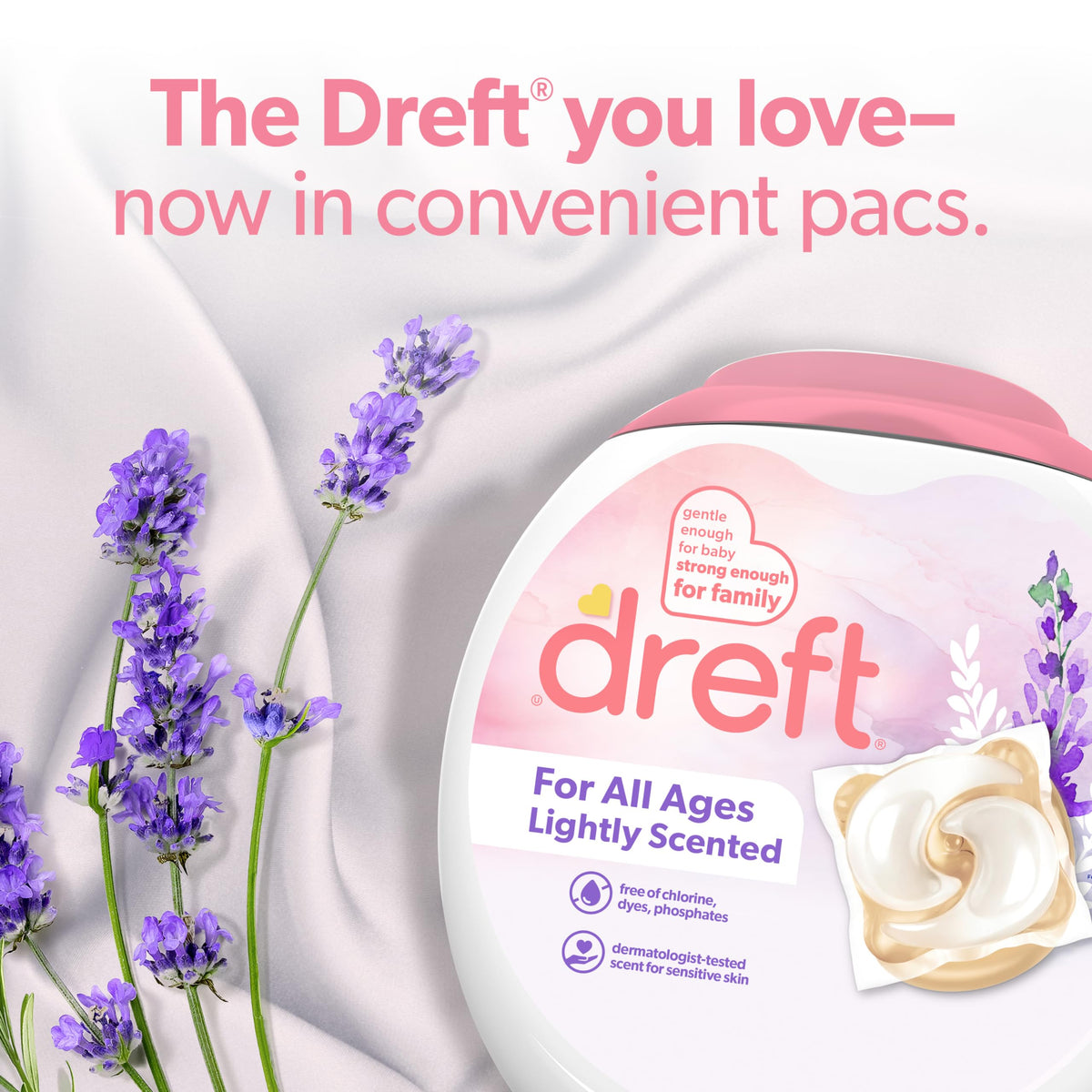 Dreft Laundry Detergent XL Pacs, Light Scent, Lavender, 18 Count