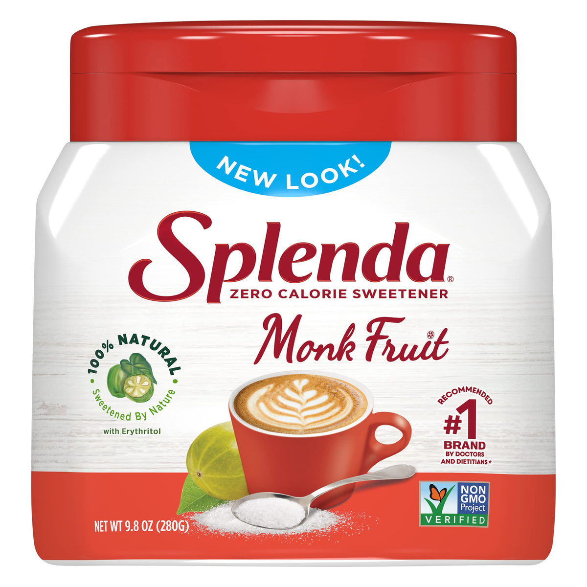 SPLENDA Monk Fruit Zero Calorie Plant Based Granulated Sweetener Jar, 9.8 oz
