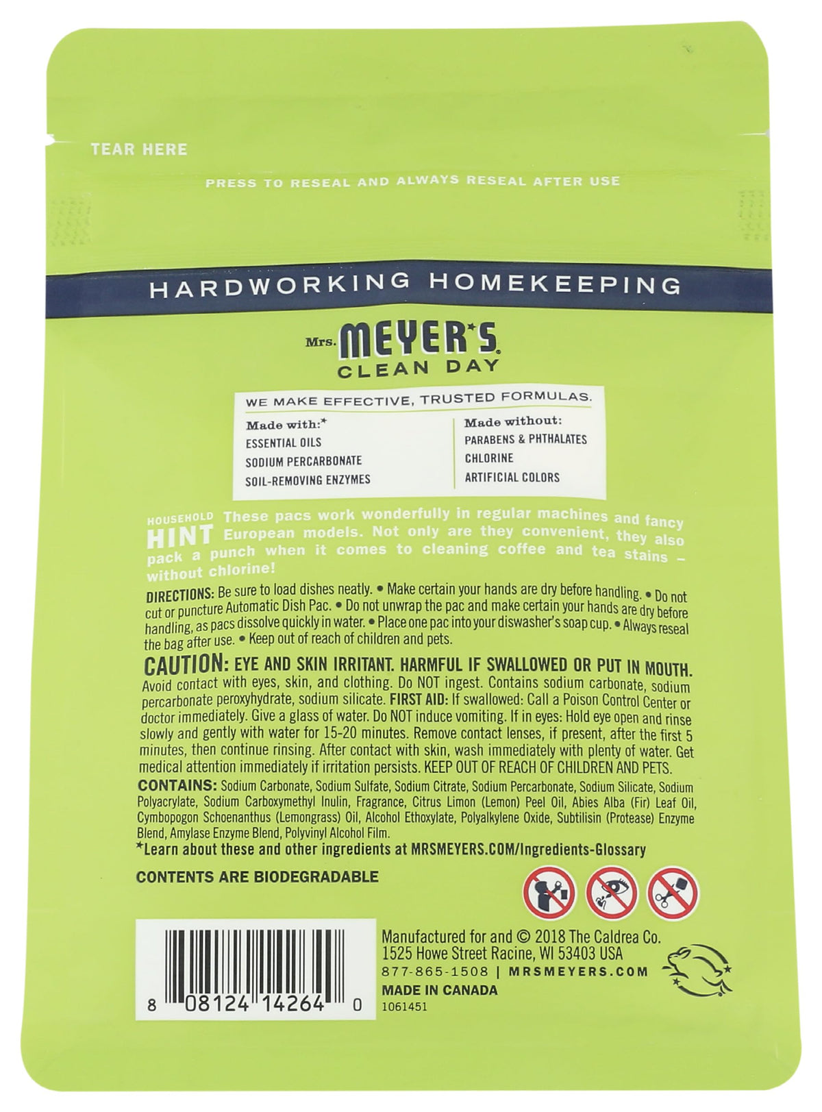 MRS. MEYER'S CLEAN DAY, Dishwasher Lemon Verbena, 11.6 Ounce