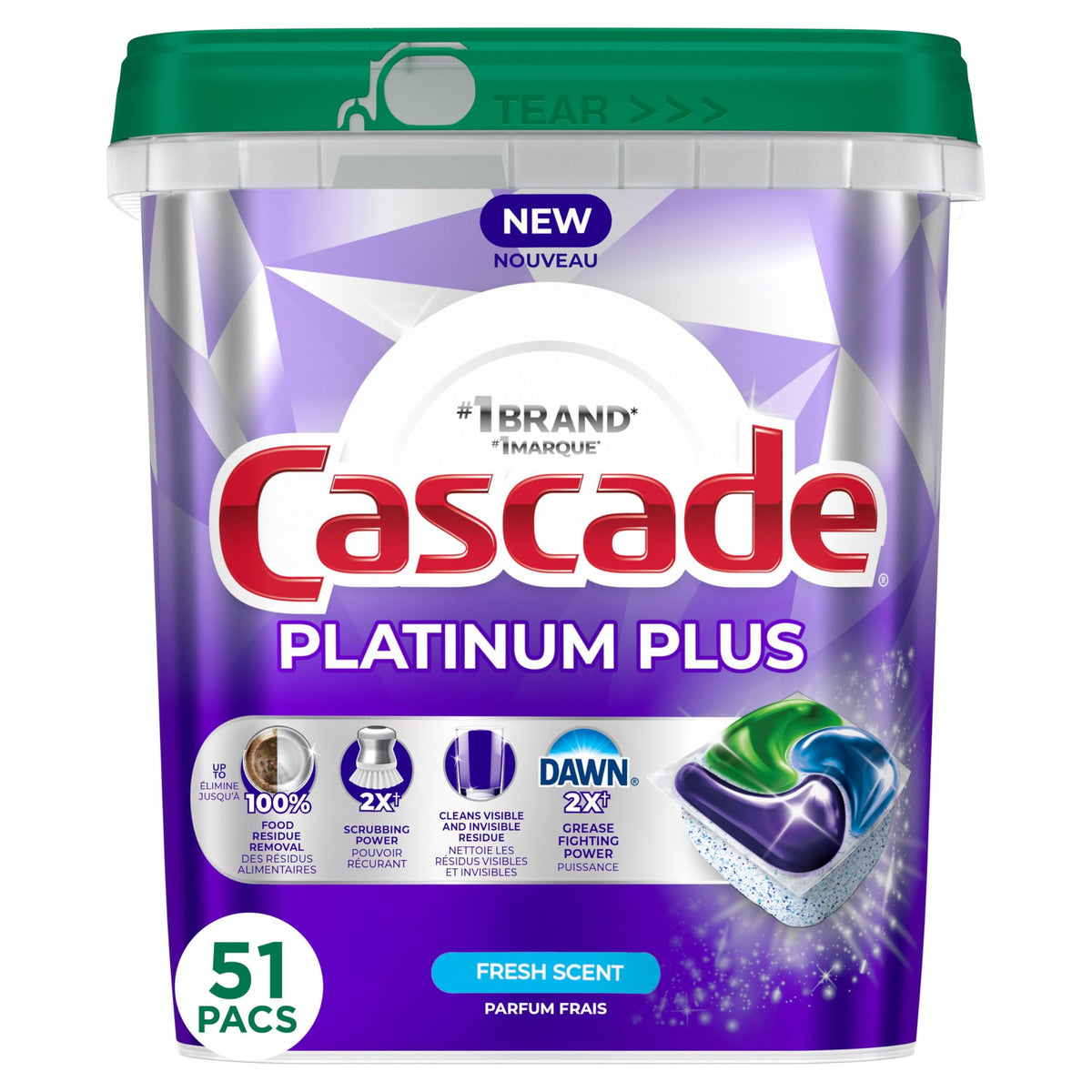 Cascade Platinum Plus Action Pacs Dishwasher Detergent - Fresh Scent, 51 Pack