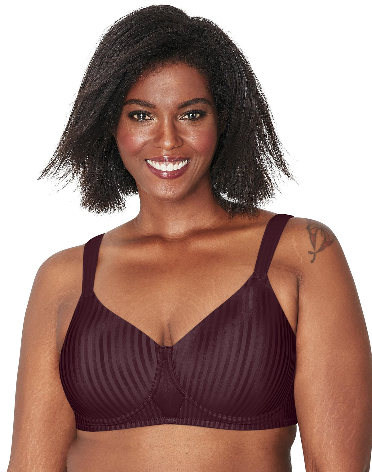 Playtex Women's Perfectly Smooth Coverage Wireless T-Shirt Bra for Full Figures, Nightfire Red Stripe, 42DD
