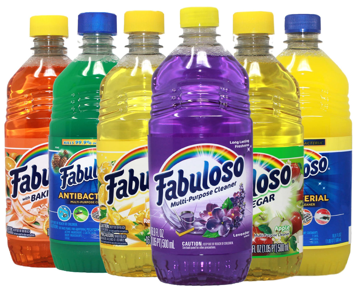 Fabuloso All Purpose Liquid Cleaner Variety Set of 6, Includes Lemon, Lavender, Pine, Orange with Baking Soda, Apple with Vinegar and Sparkling Citrus, 16.9 Ounce Each