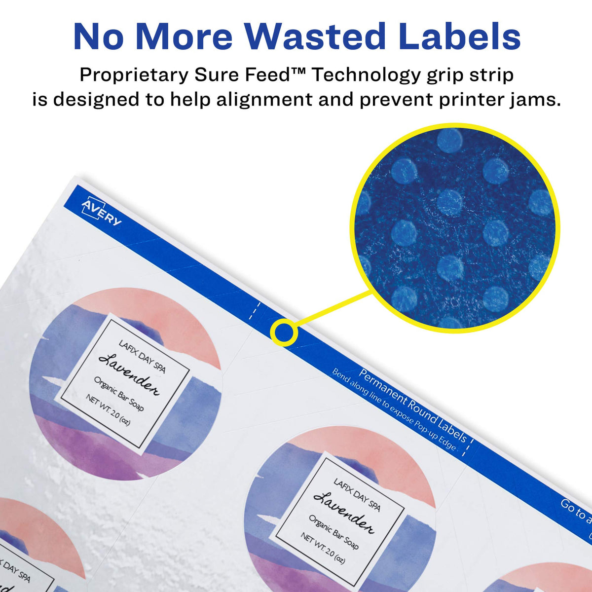 Avery Printable Round Labels with Sure Feed, 2.5" Diameter, Glossy White, 90 Customizable Labels (22830)
